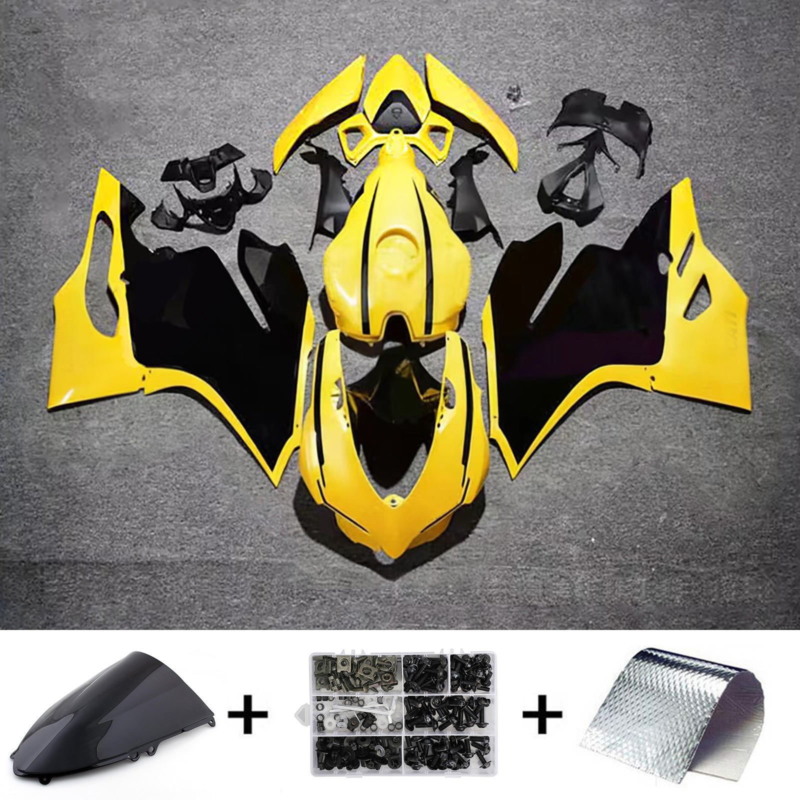 Amotopart 2012-2015 Ducati 1199/899 光沢ブラックイエローフェアリングキット