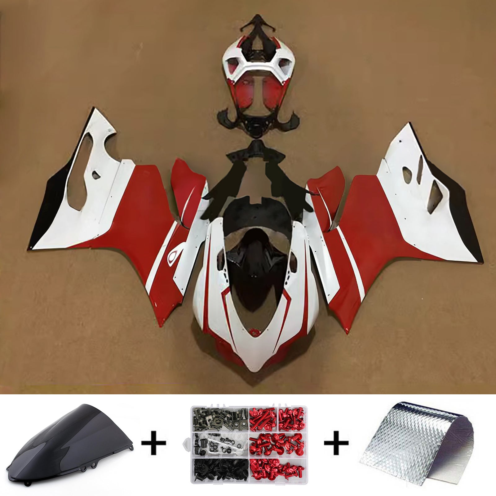 Amotopart 2012-2015 Ducati 1199/899 光沢のあるレッドホワイトブラックフェアリングキット