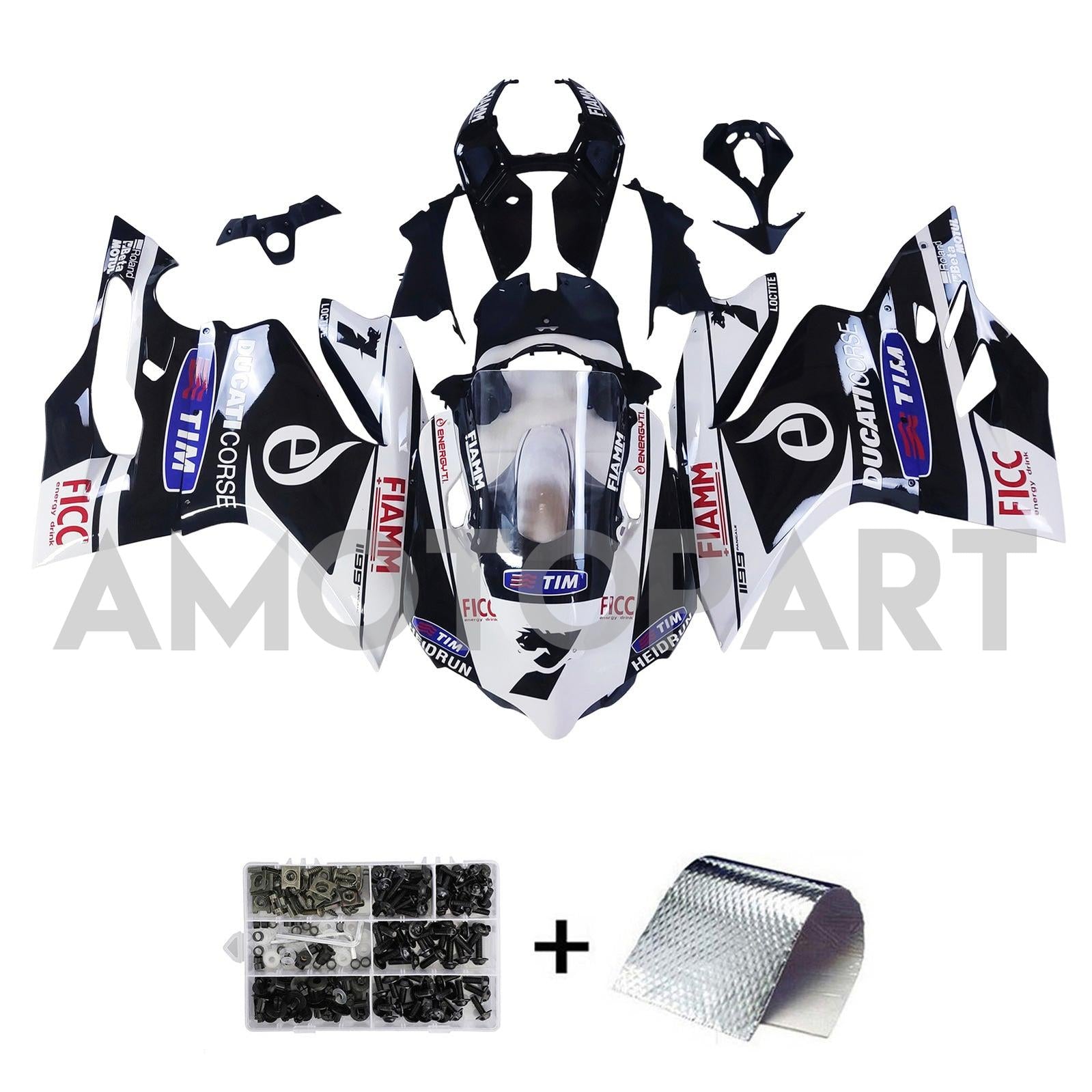 Amotopart 2012-2015 Ducati 1199/899 White Black Fairing Kit