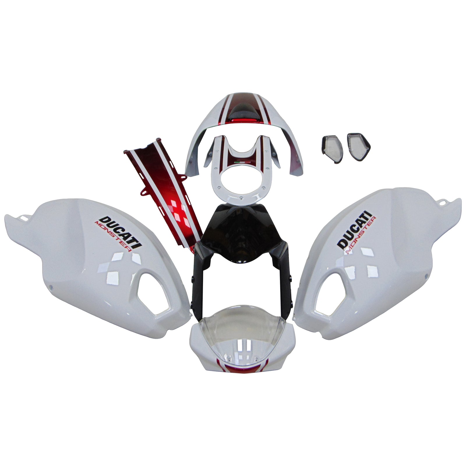 Amotopart Ducati All Years Monster 696/796/1100 S EVO White Fairing Kit