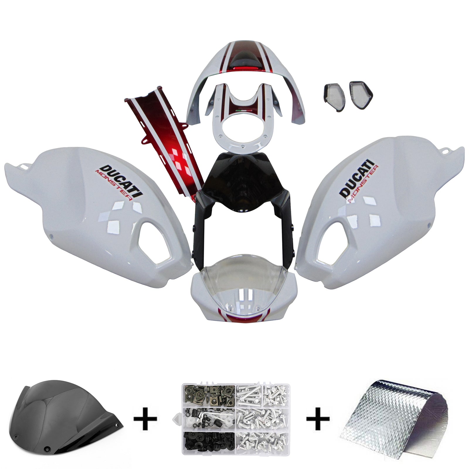 Amotopart Ducati All Years Monster 696/796/1100 S EVO White Fairing Kit