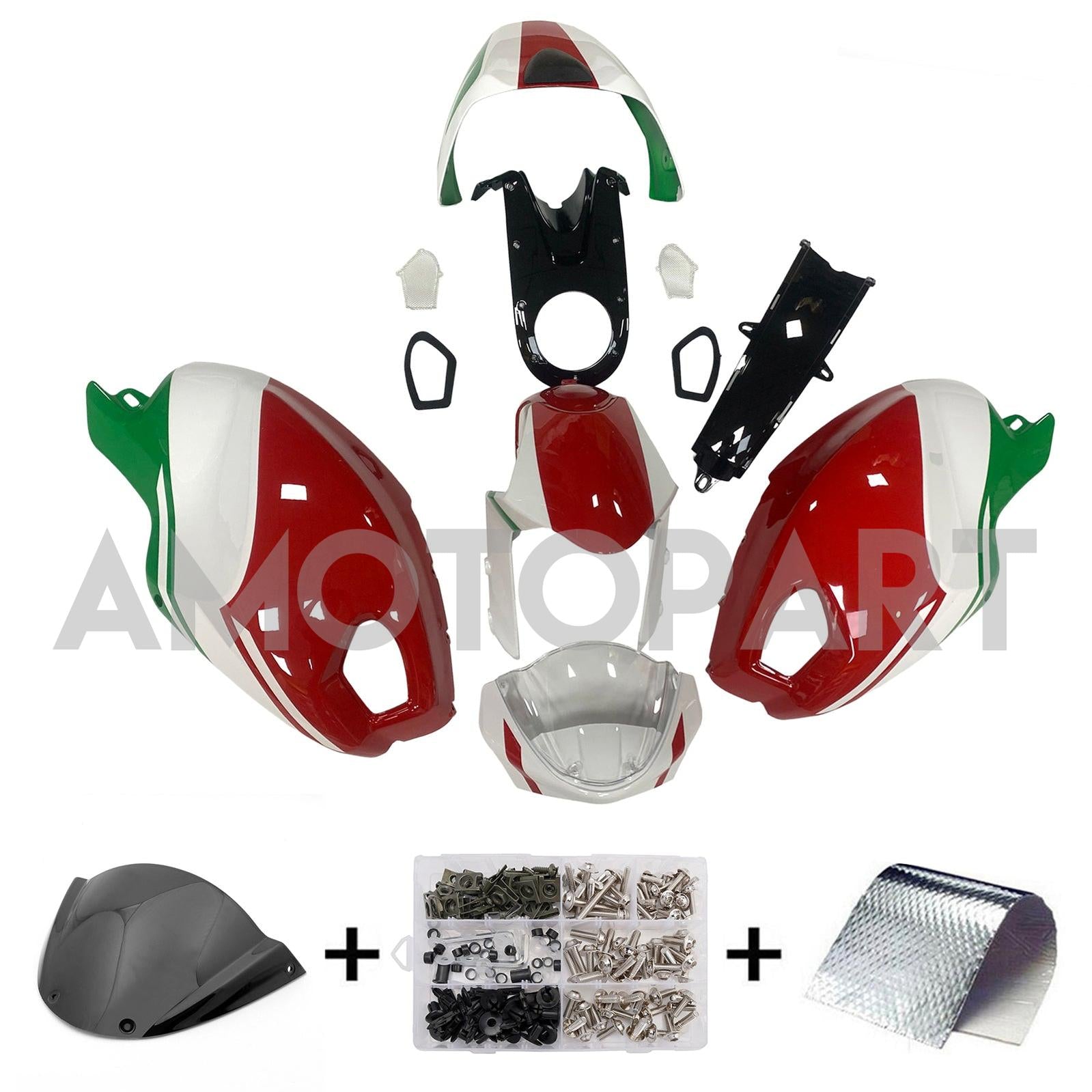 Amotopart Ducati All Years Monster 696/796/1100 S EVO White Green Red Fairing Kit