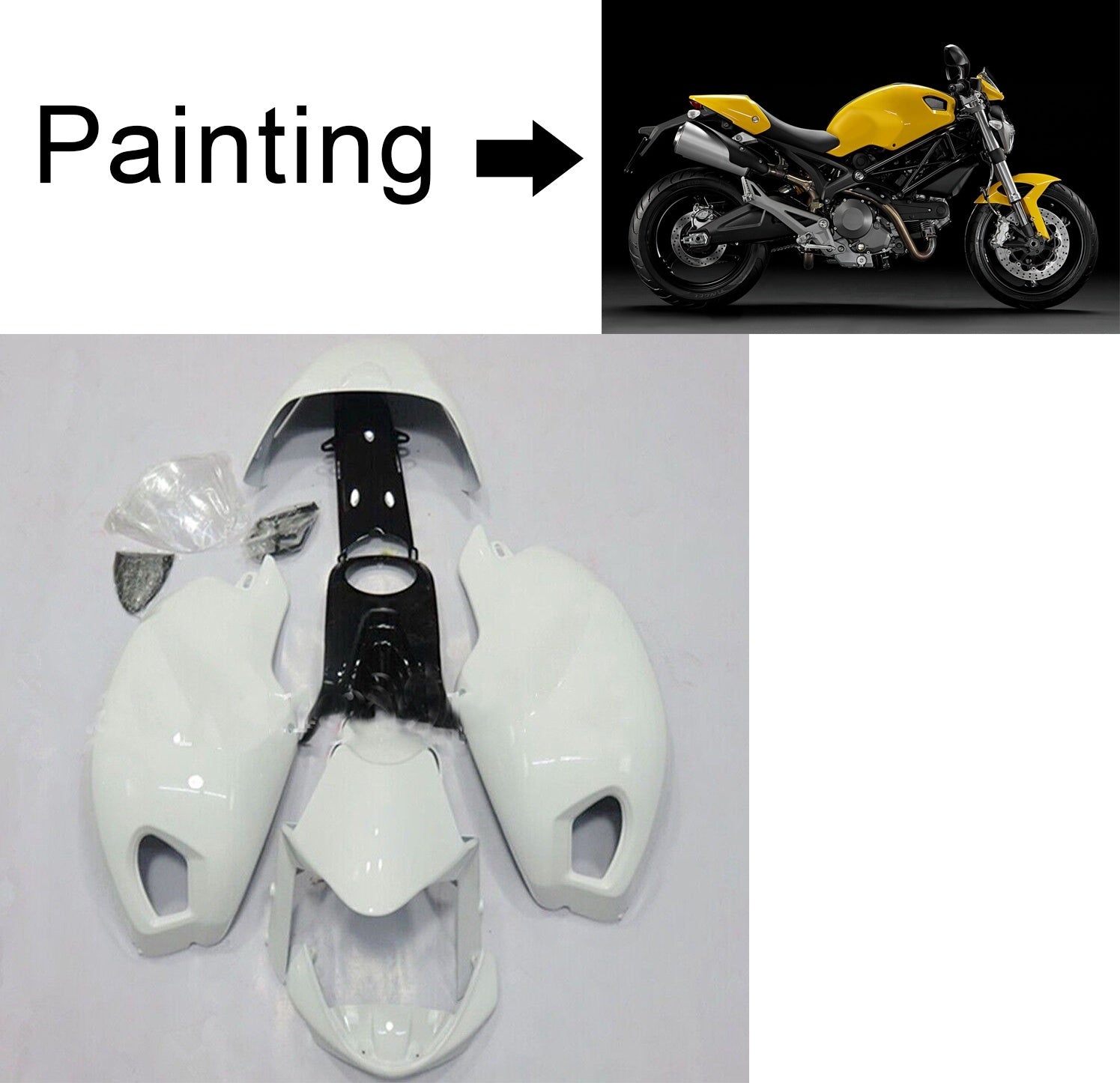 Amotopart Ducati All Years Monster 696/796/1100 S Evo Yellow Fairing Kit