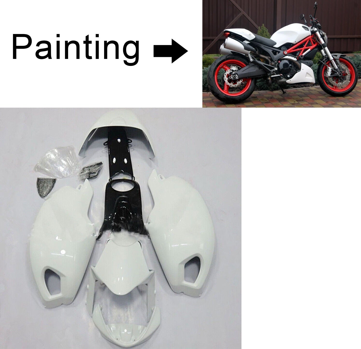 Amotopart Ducati All Years Monster 696/796/1100 S EVO White Fairing Ki