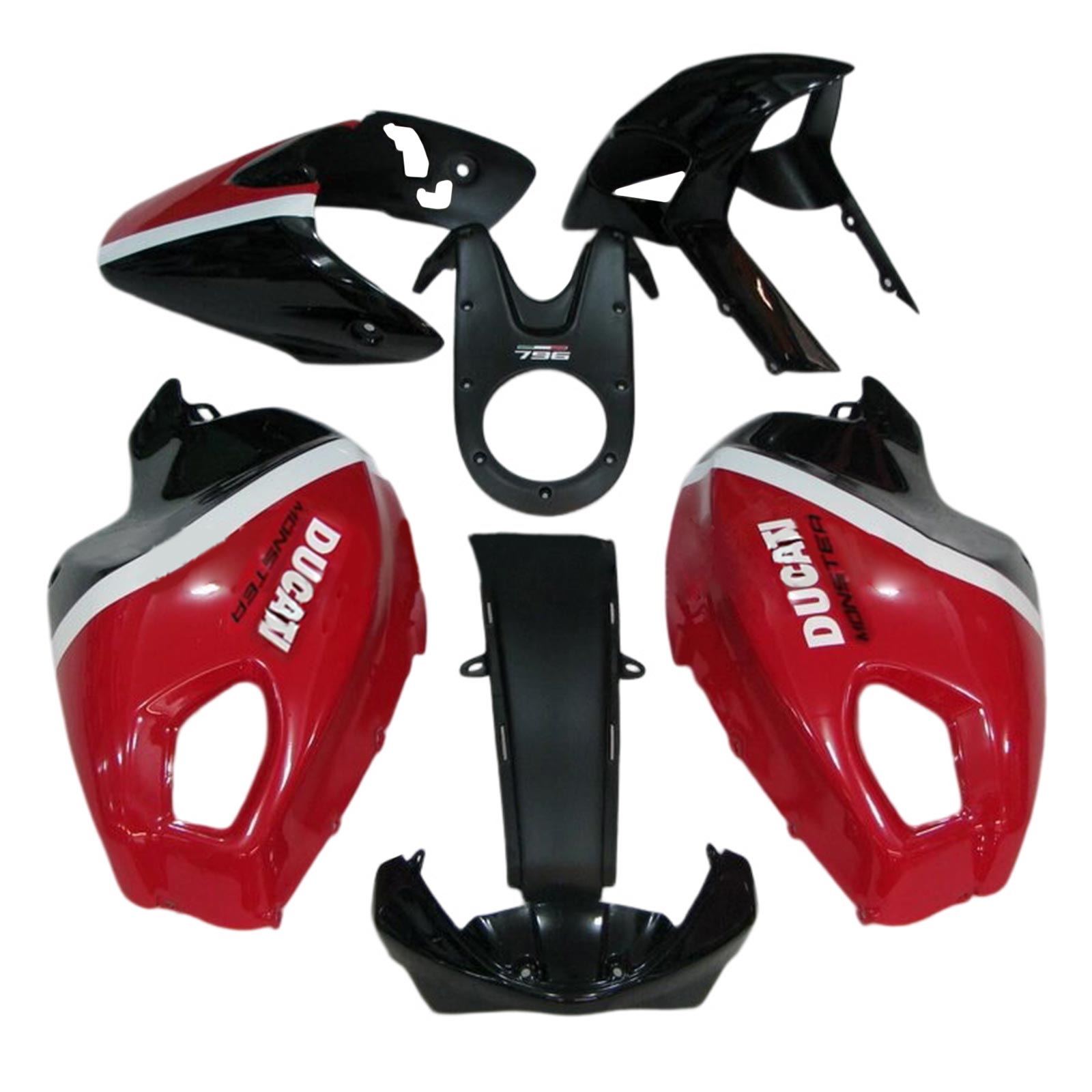 Amotopart All Years Ducati Monster 696 796 1100 S EVO Red&Black Style2 Fairing Kit