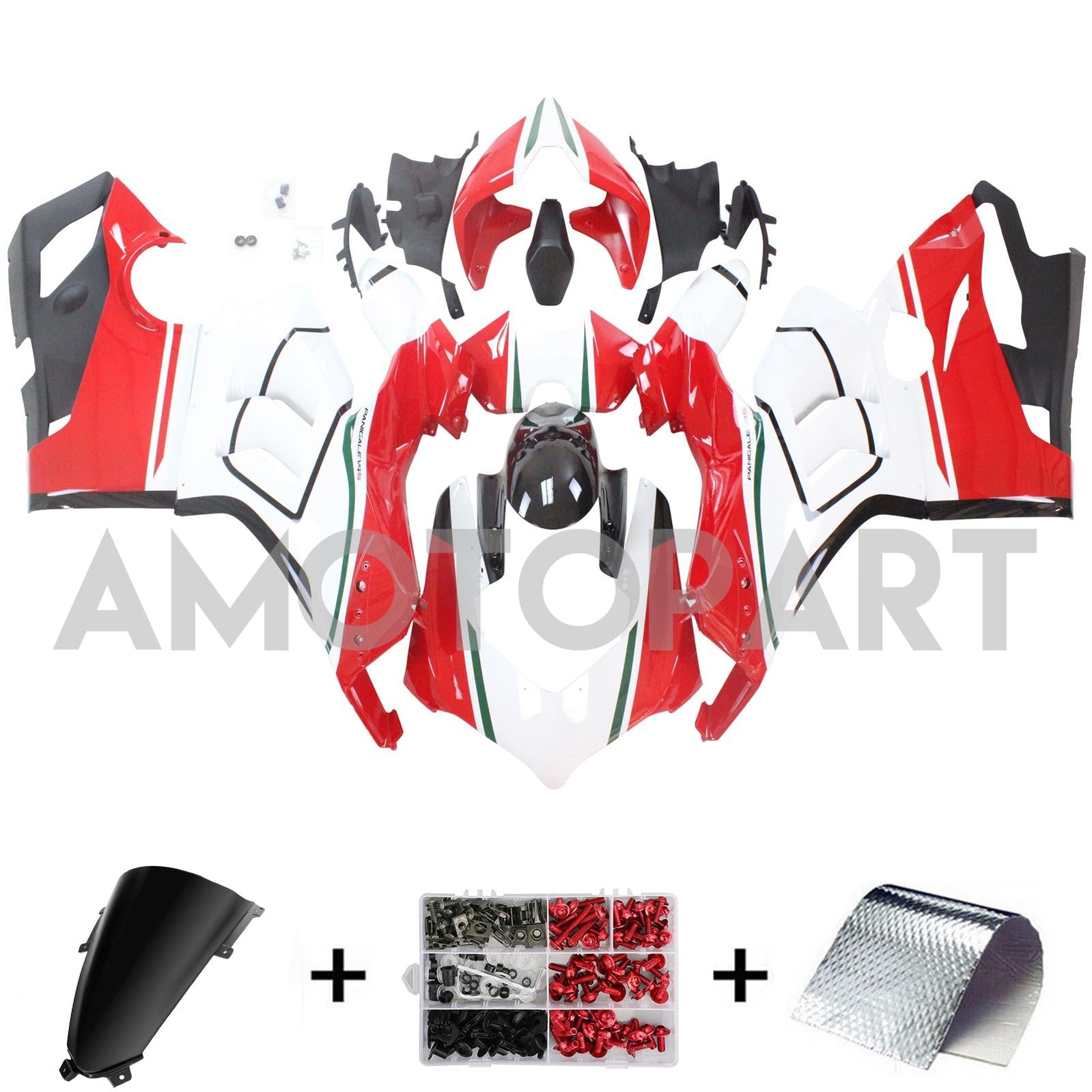 Amotopart Ducati 20-21 Panigale V4 V4S White Red Fairing Kit