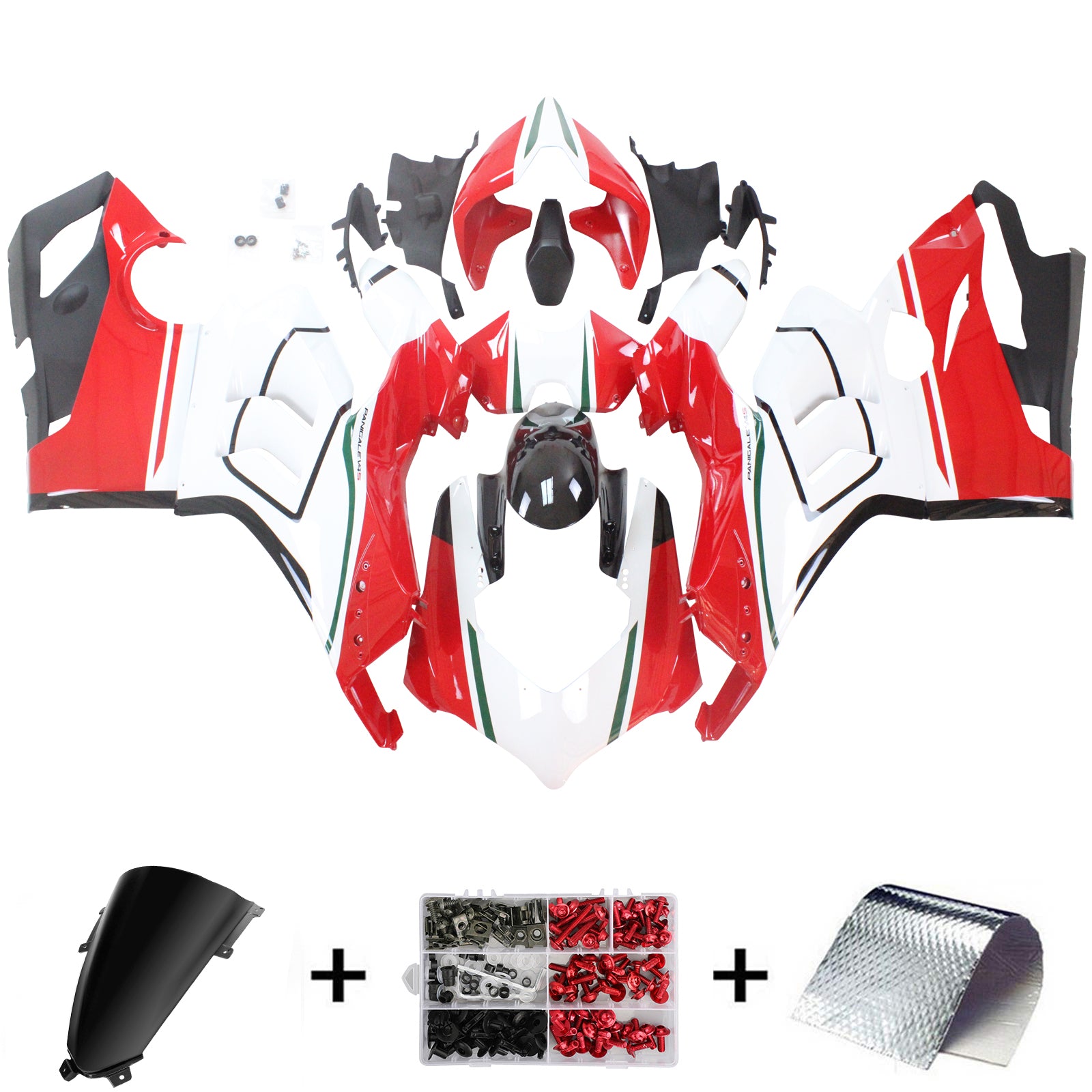 Kit de carénage Amotopart Ducati Panigale 20-21 V4/V4S & 21-22 V4SP & 19-22 V4R blanc rouge