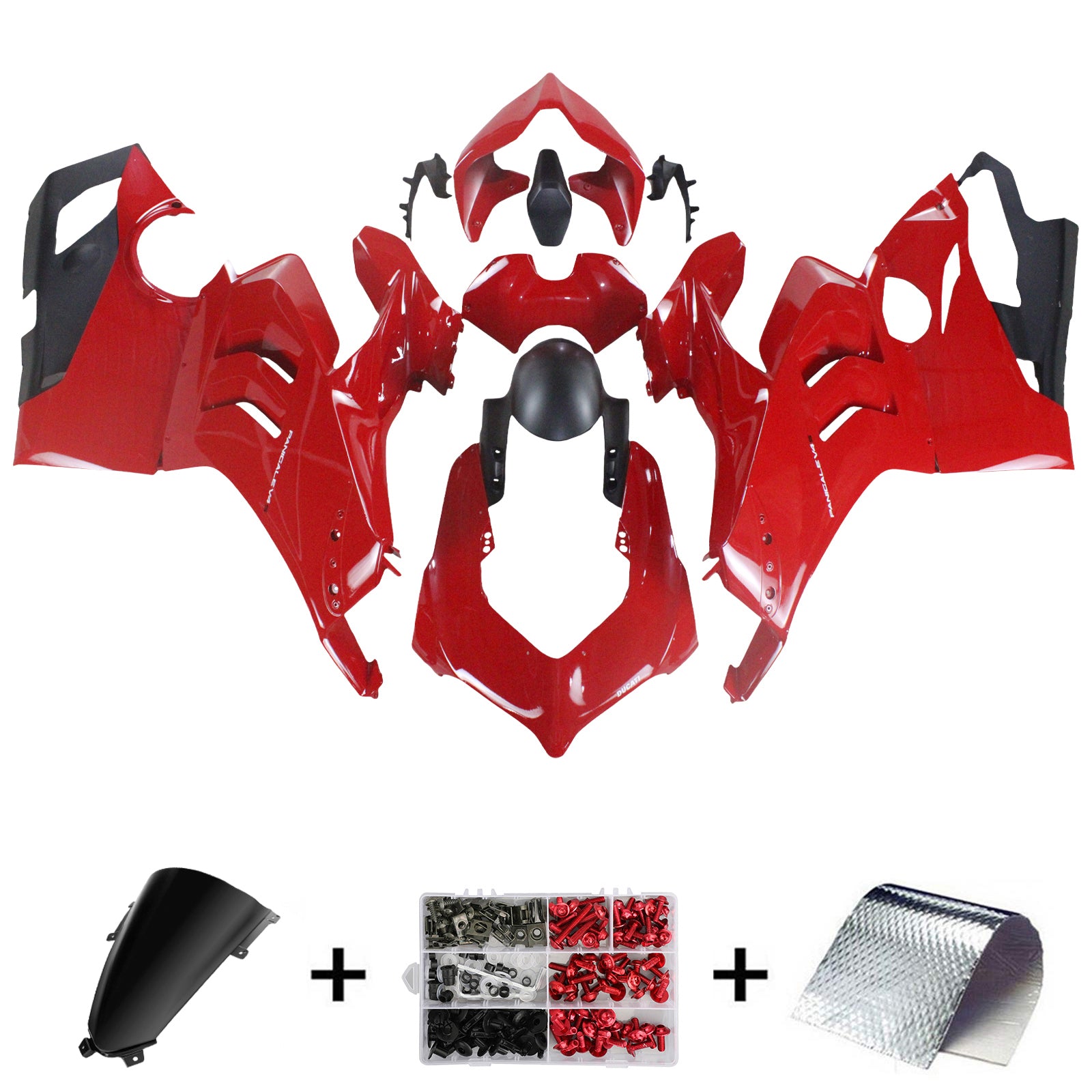 Amotopart Kit carena Ducati Panigale 20-21 V4/V4S &amp; 21-22 V4SP &amp; 19-22 V4R rosso con logo bianco