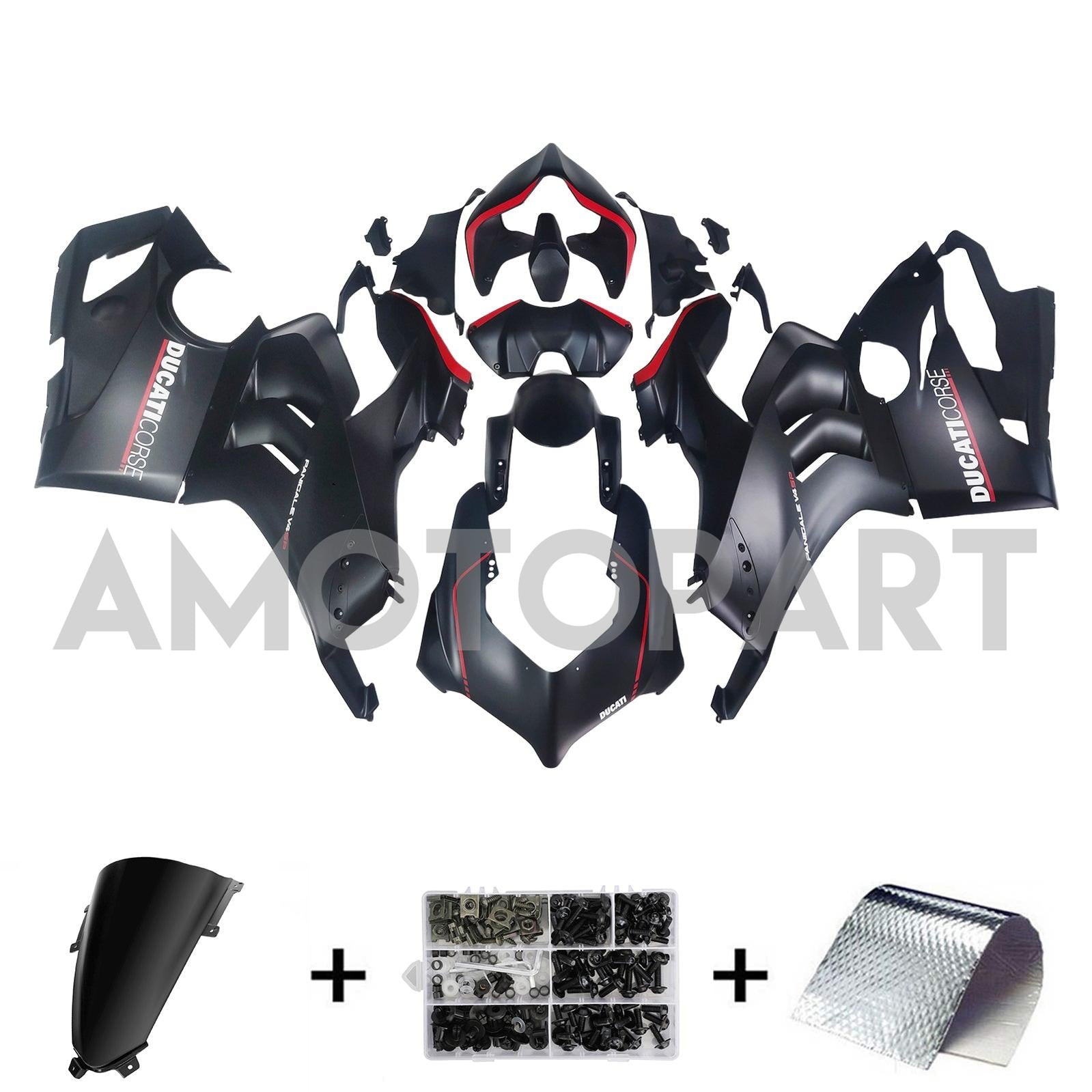 Amotopart Ducati 20-21 Panigale V4 V4S Black Sliver Fairing Kit