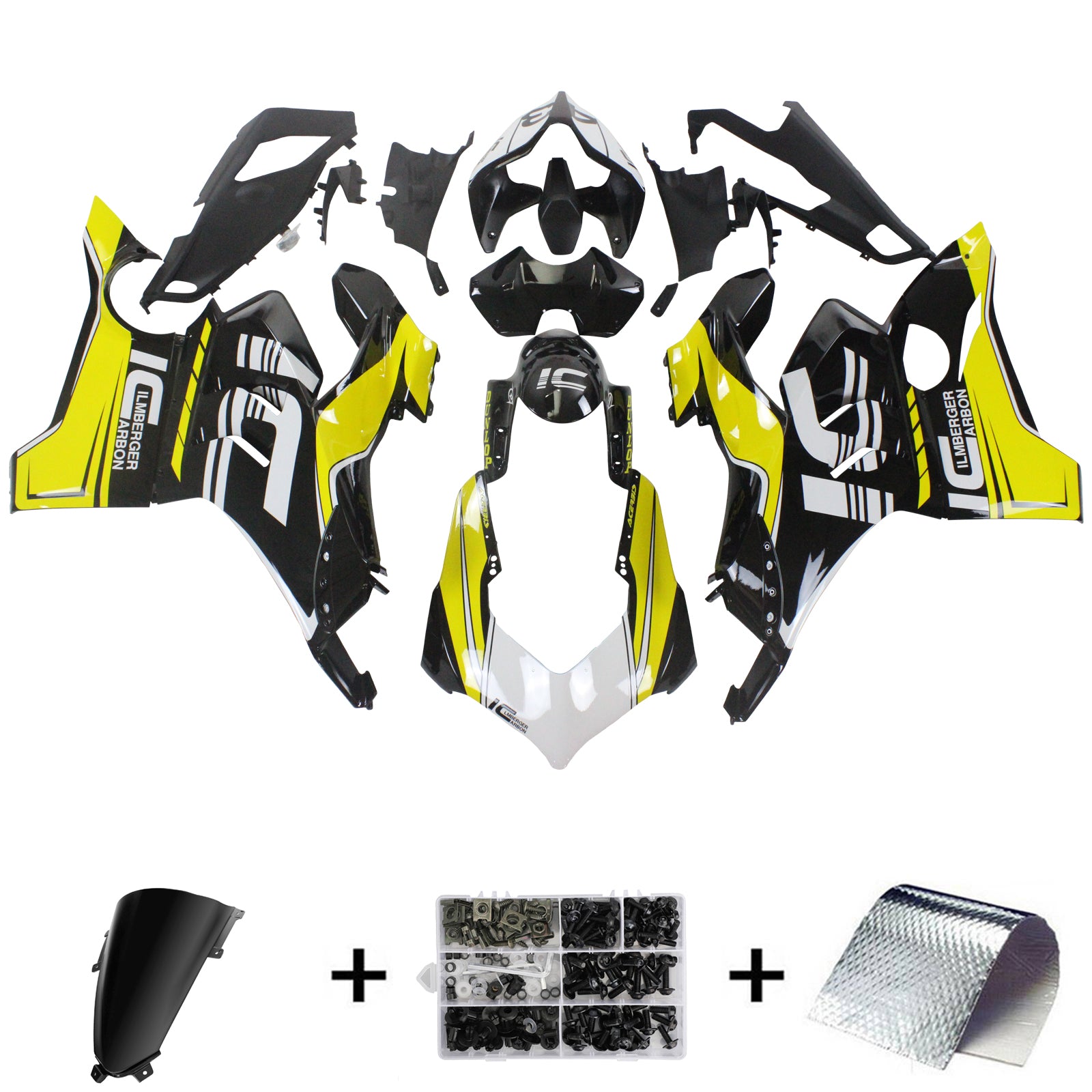 Amotopart Ducati Panigale 20-21 V4/V4S & 21-22 V4SP & 19-22 V4R Kit de carenado negro y amarillo