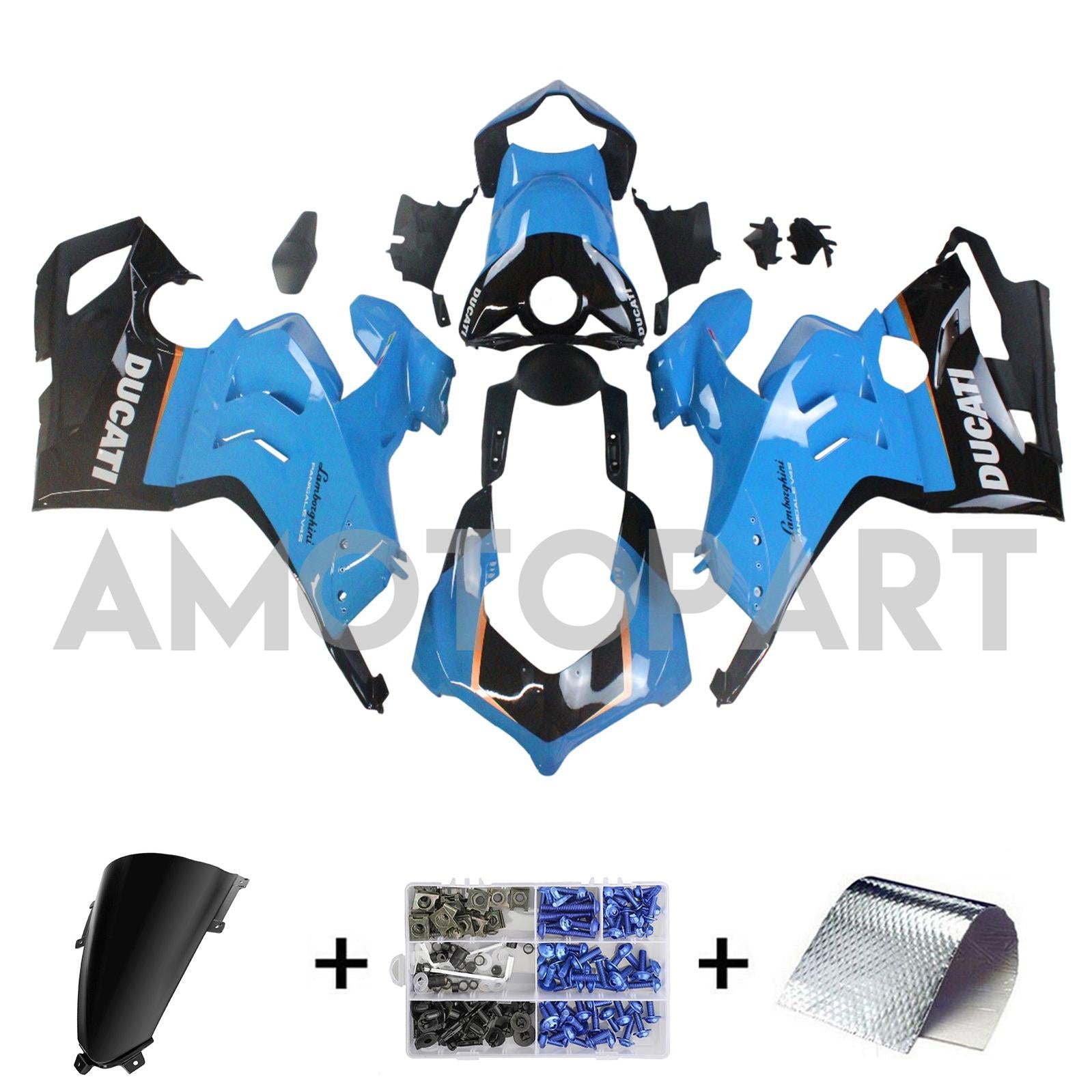 Amotopart Ducati 20-21 Panigale V4 V4S Blau&Orangefarbenes Verkleidungskit