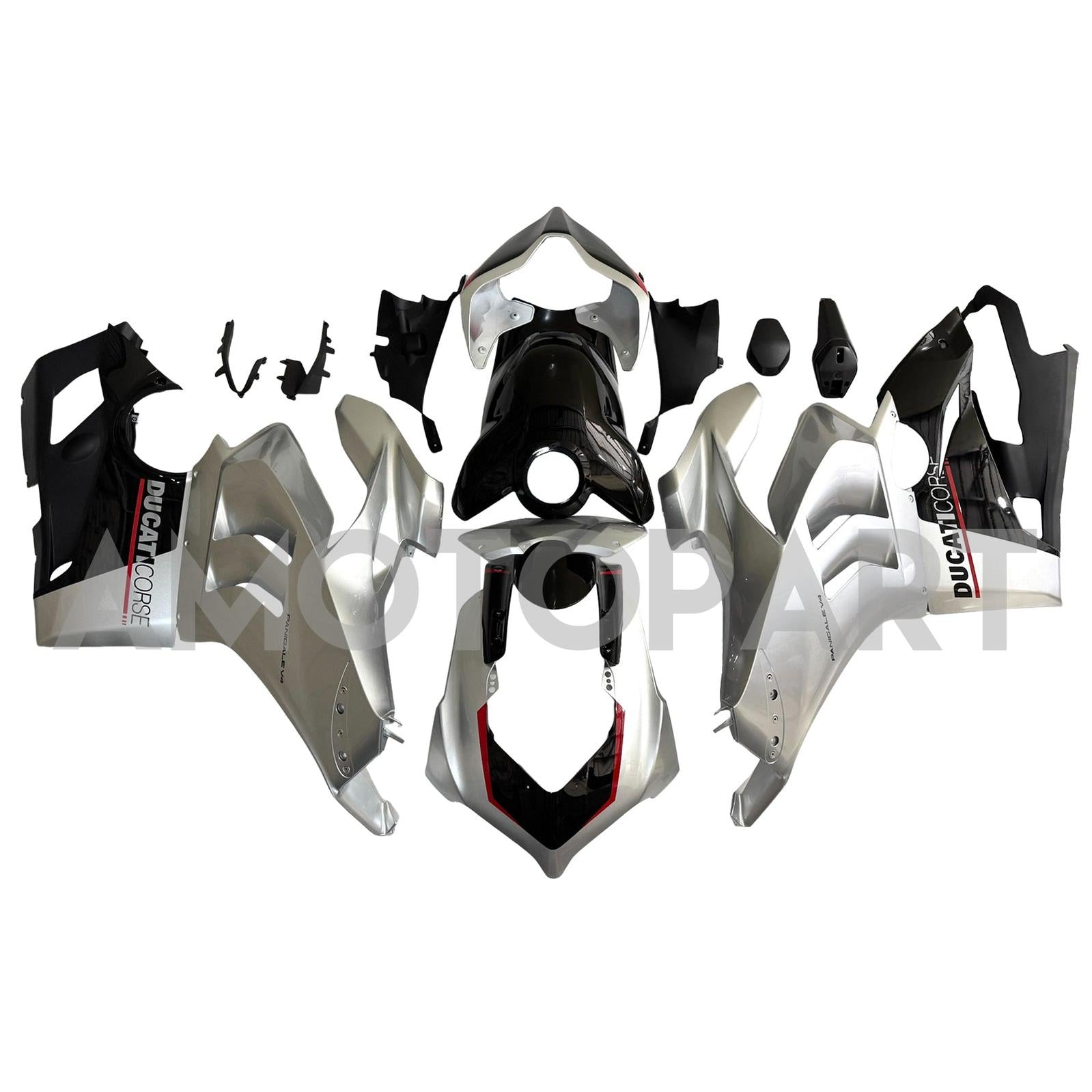 Amotopart Ducati 20-21 Panigale V4 V4S Kit di carenatura bianca d'argento