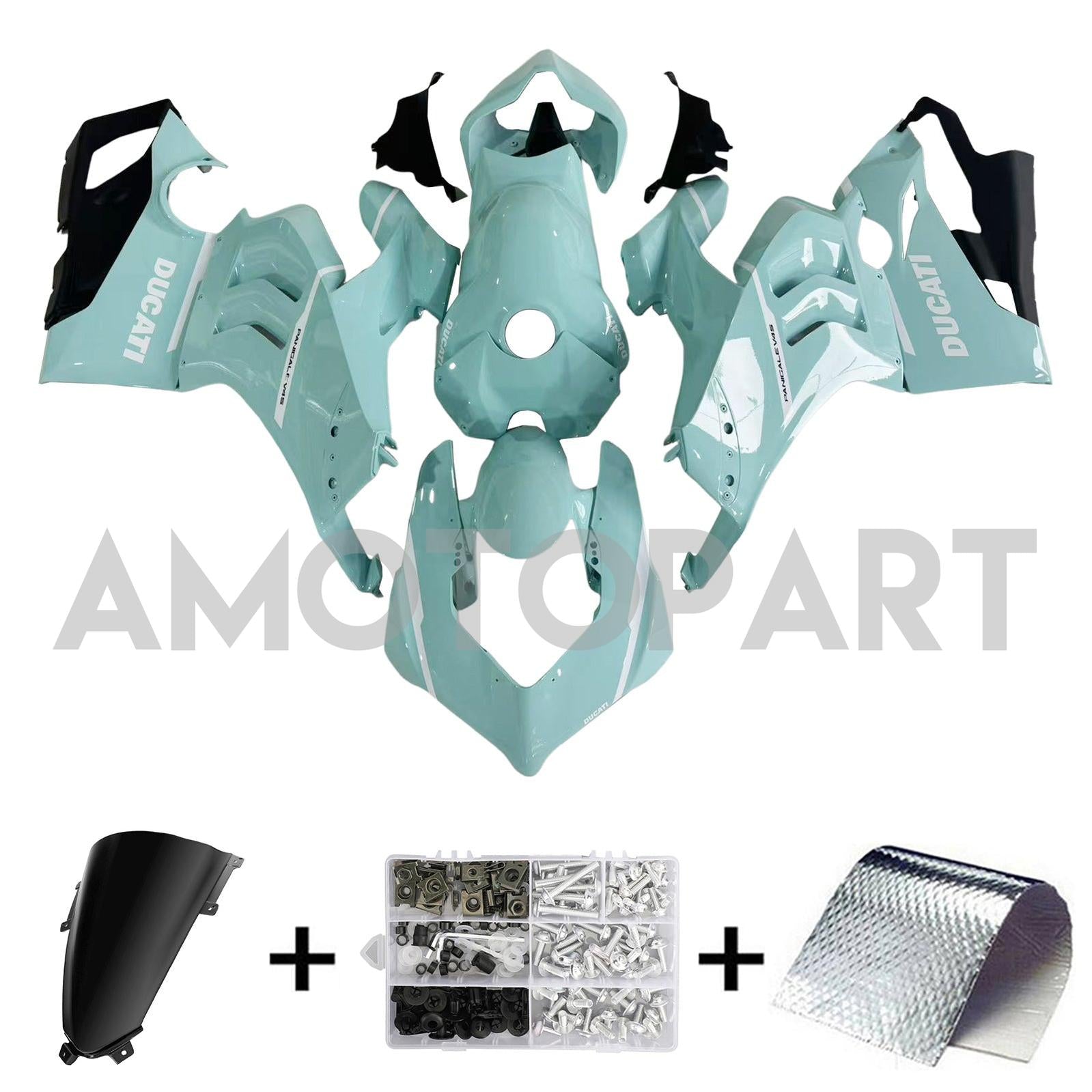 Amotopart Ducati 20-21 Panigale V4 V4S Black Light Blue Fairing Kit