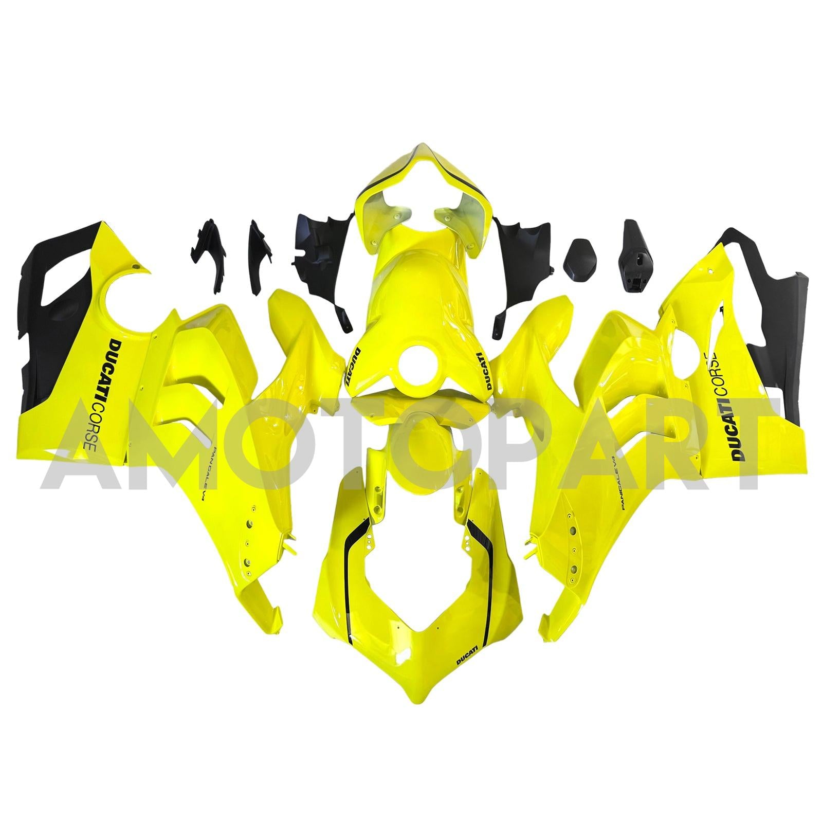 Amotopart Ducati Panigale 20-21 V4 V4S Black Light Yellow Fairing Kit