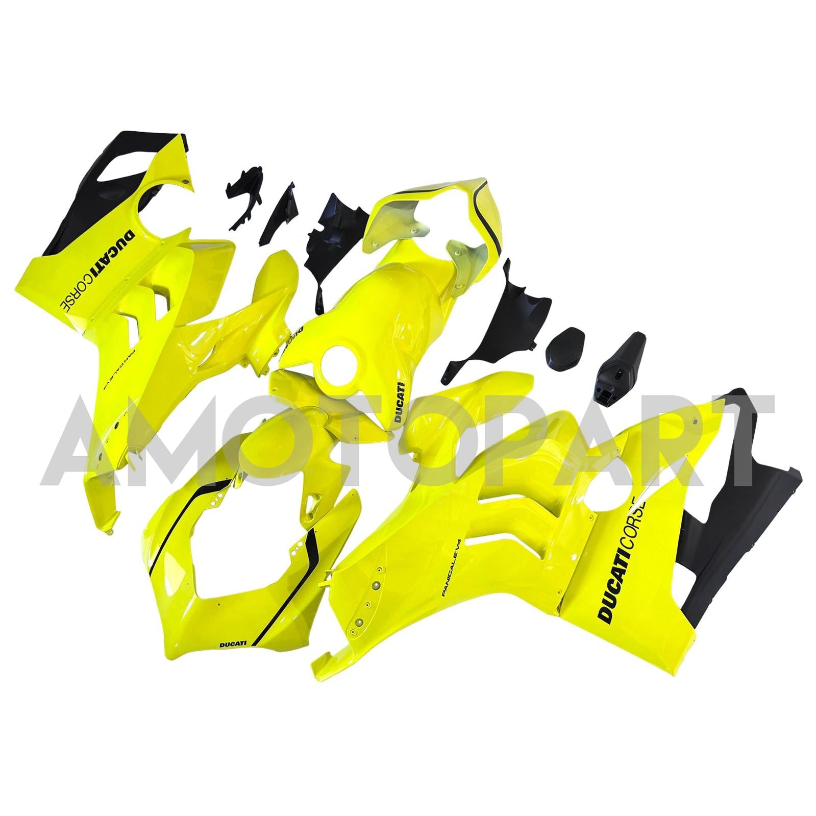 Amotopart Ducati Panigale 20-21 V4 V4S Black Light Yellow Fairing Kit