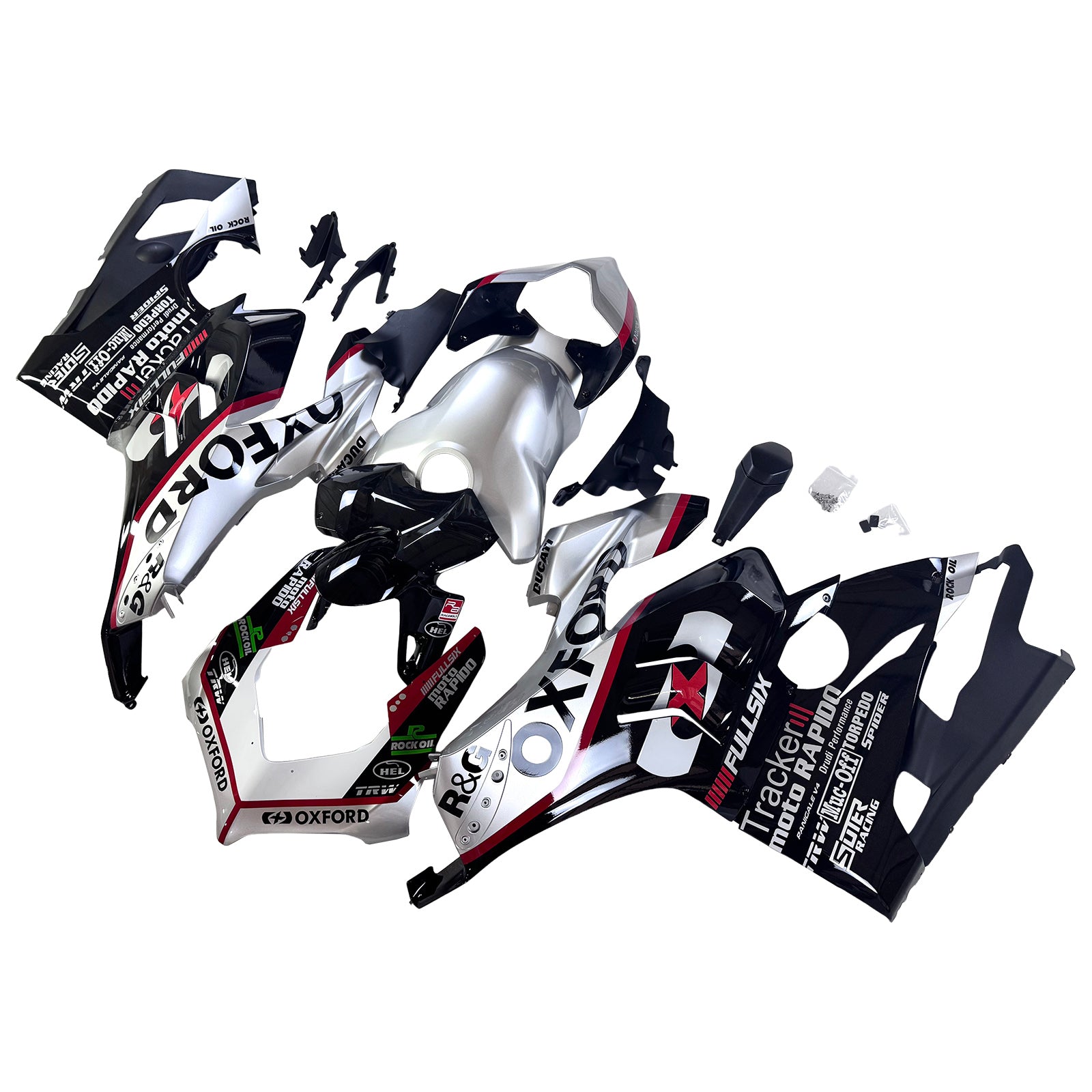 Amotopart Ducati 20-21 V4 V4S Kolfiber Svartgrå Vit fairing Kit