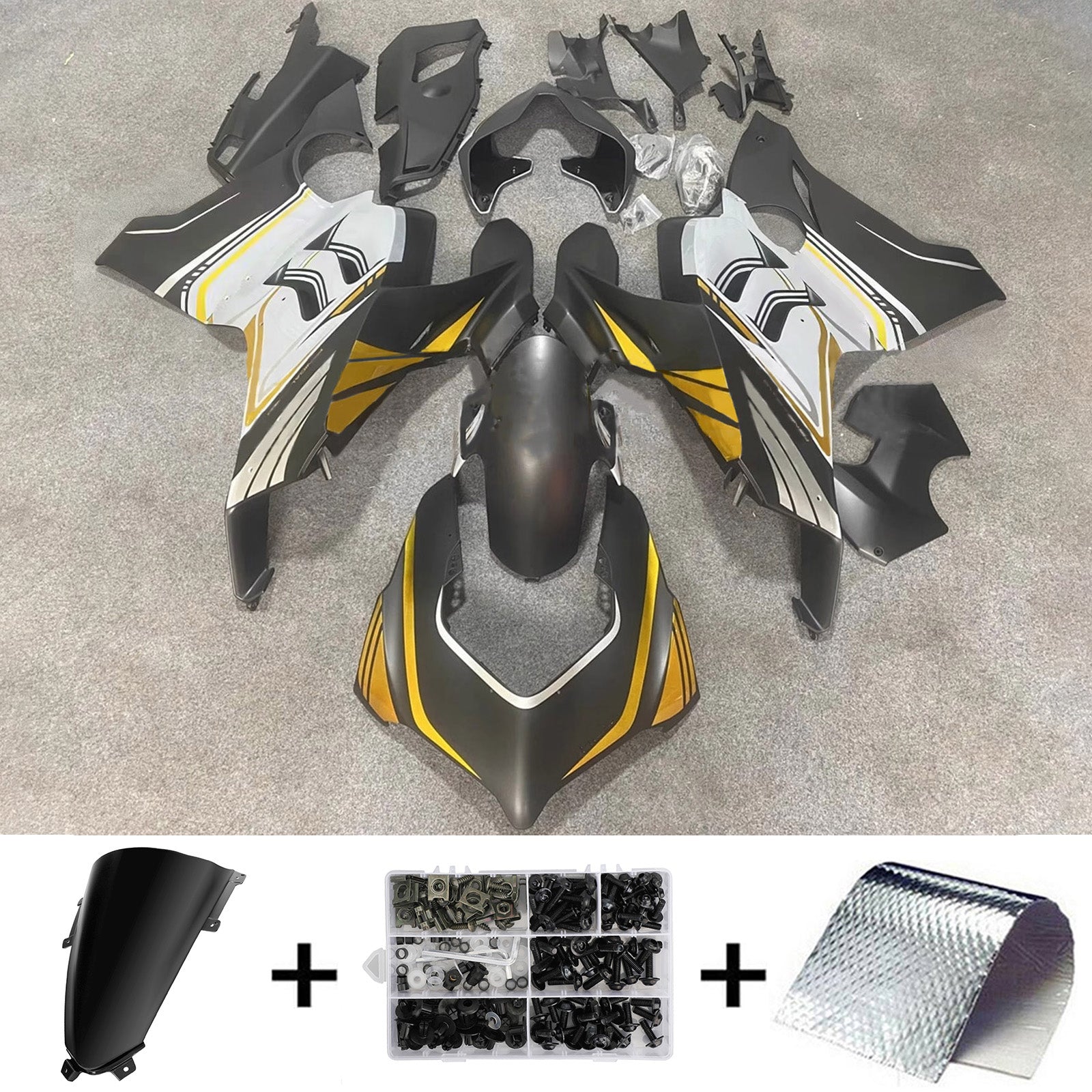 Amotopart Ducati 20-21 Panigale V4 V4S Matte Black White Gold Fairing Kit