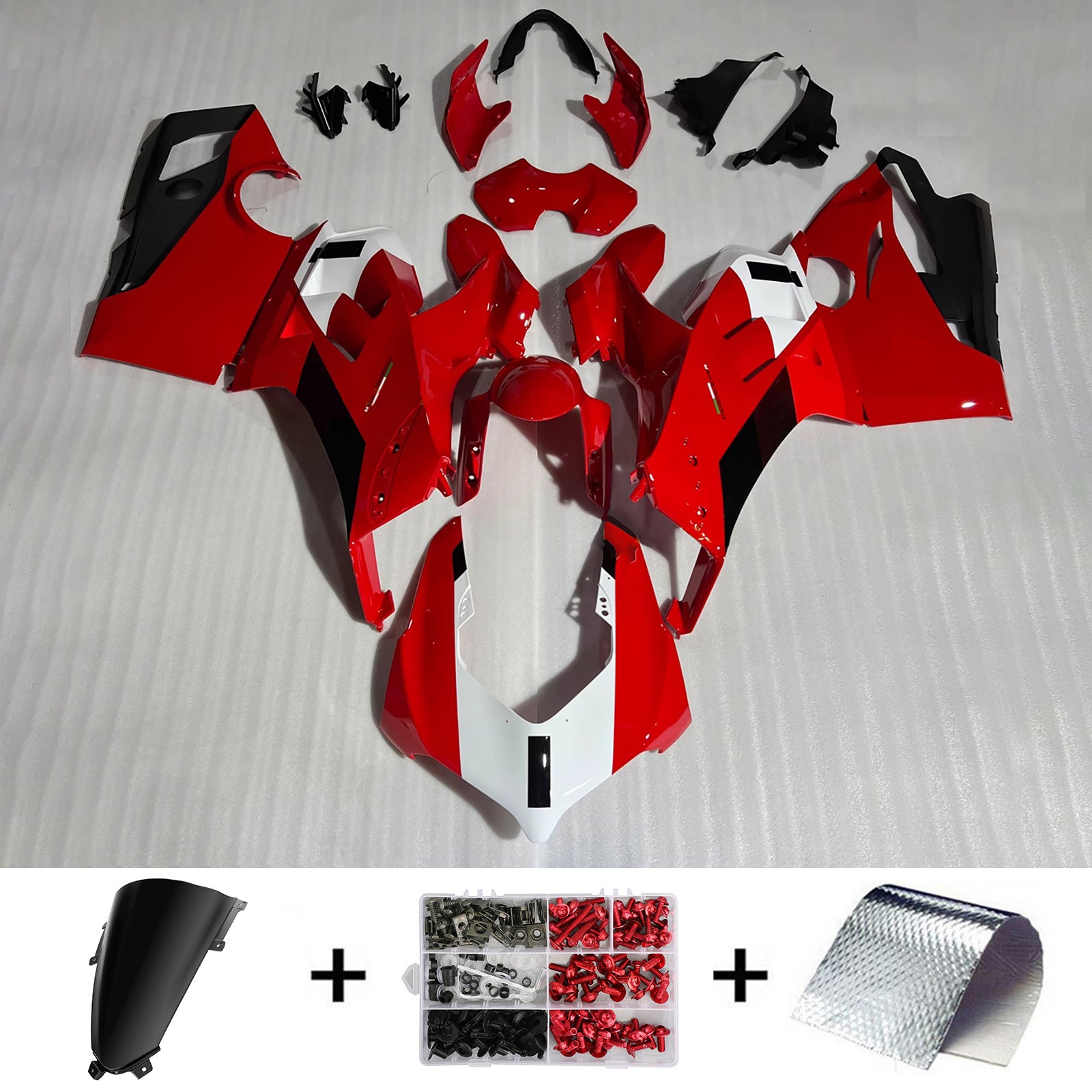 Amotopart Verkleidungsset für Ducati 20–21 V4 V4S, glänzend schwarz, weiß, rot
