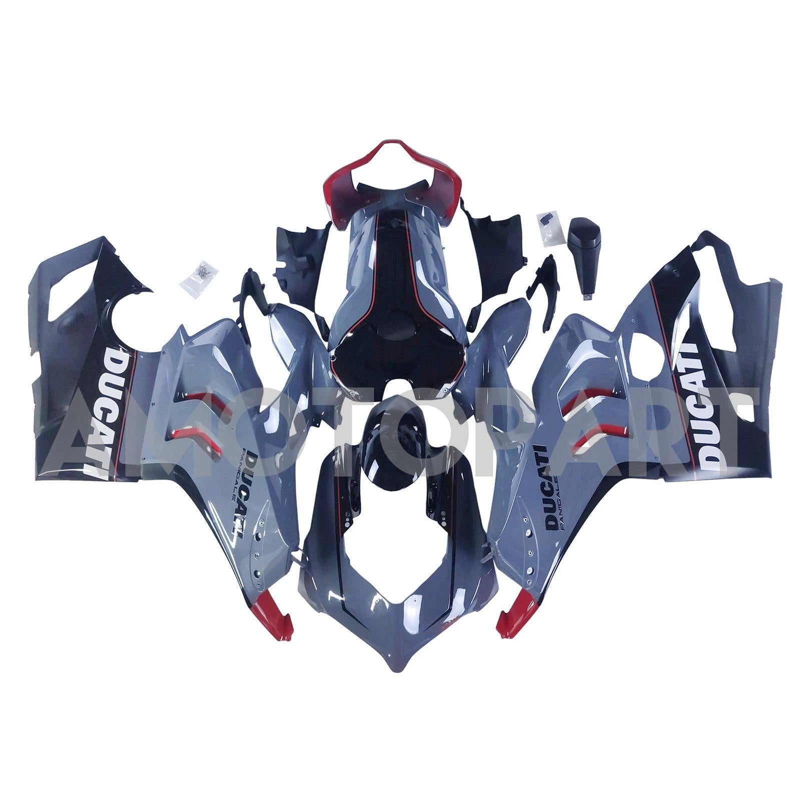 Amotopart Ducati 20-21 V4 V4S Glossy Grey Black Fairing Kit