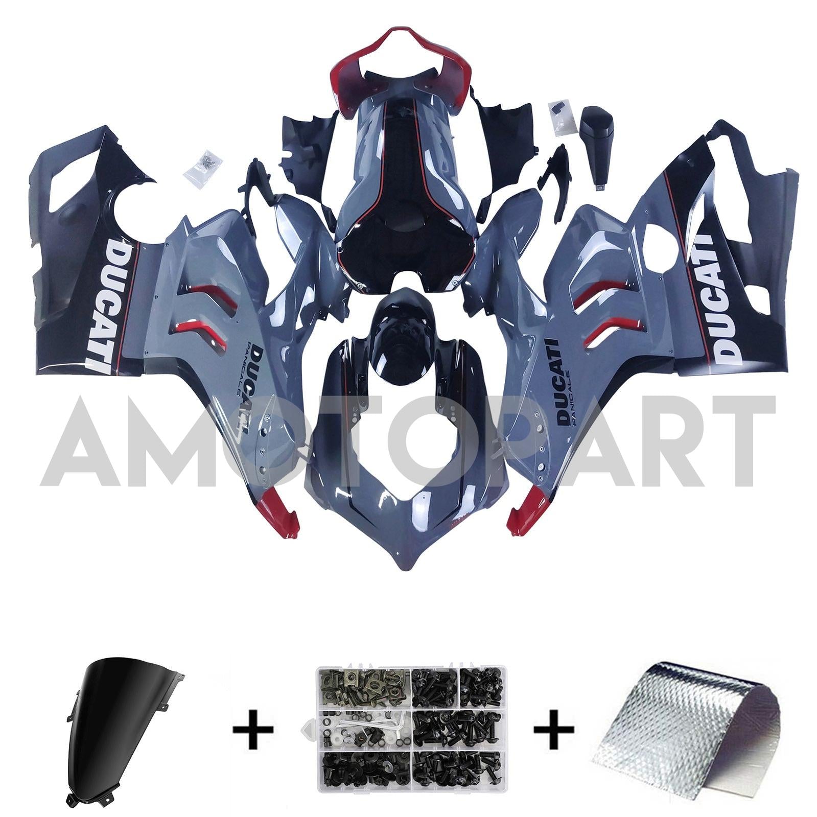 Amotopart Ducati 20-21 V4 V4S Glossy Grey Black Fairing Kit