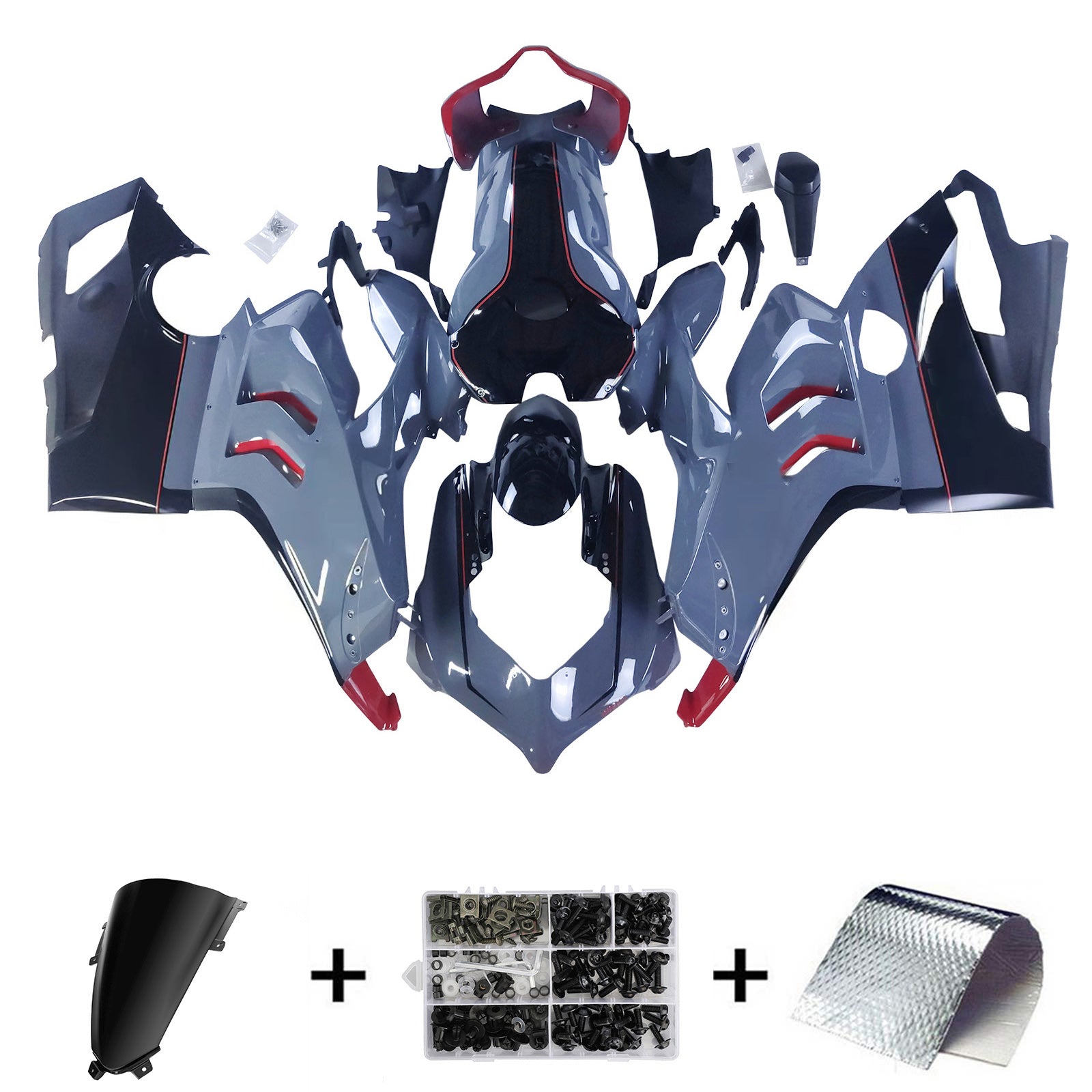Amotopart  Ducati 20-21 V4 V4S Glossy Gray Black Fairing Kit