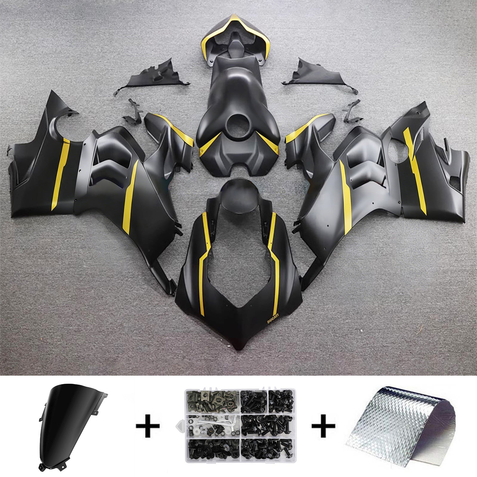 AMOTOPART DUCATI 20-21 V4 V4Sマットブラックイエローフェアリングキット