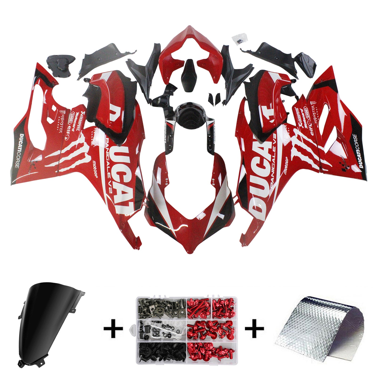 Kit carena Amotopart 2020-2024 Ducati Panigale V2 rosso con logo bianco