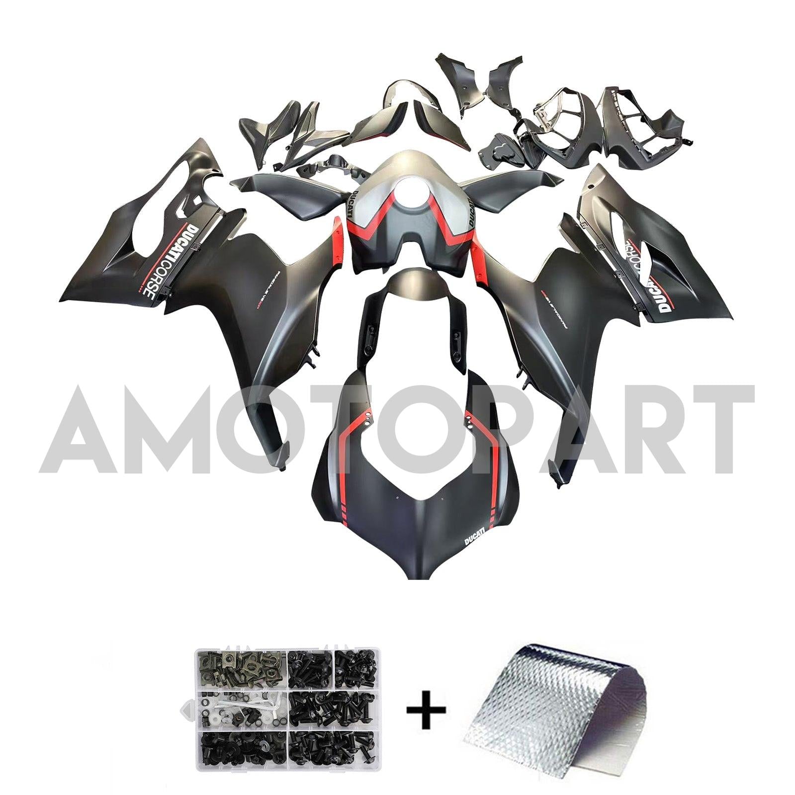 Amotopart 2020-2024 Ducati V2 Matte Black Silver Fairing Kit