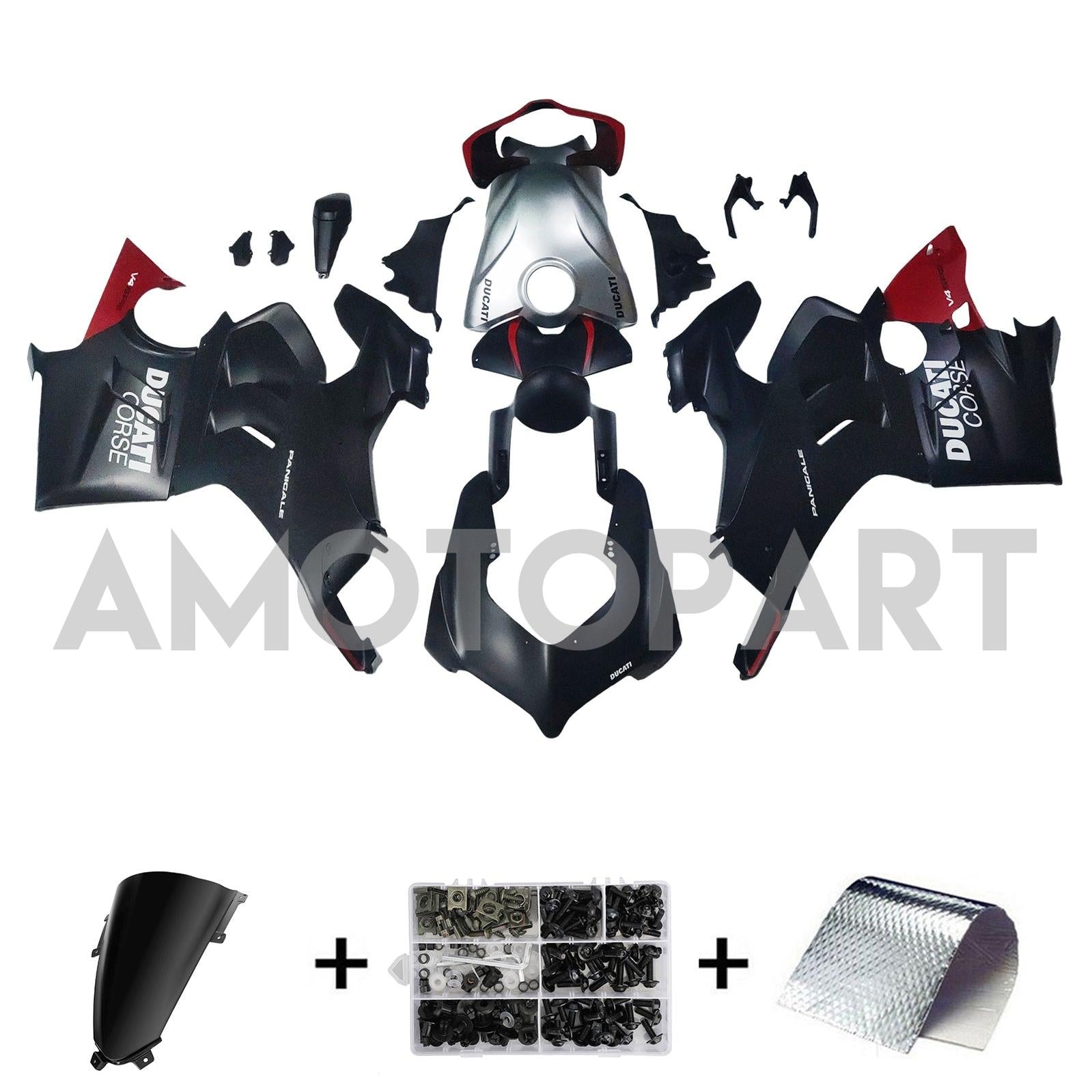 Amotopart Ducati 22-24 Panigale V4 V4S y 23-24 Panigale V4SP V4R Kit de carenado negro rojo blanco