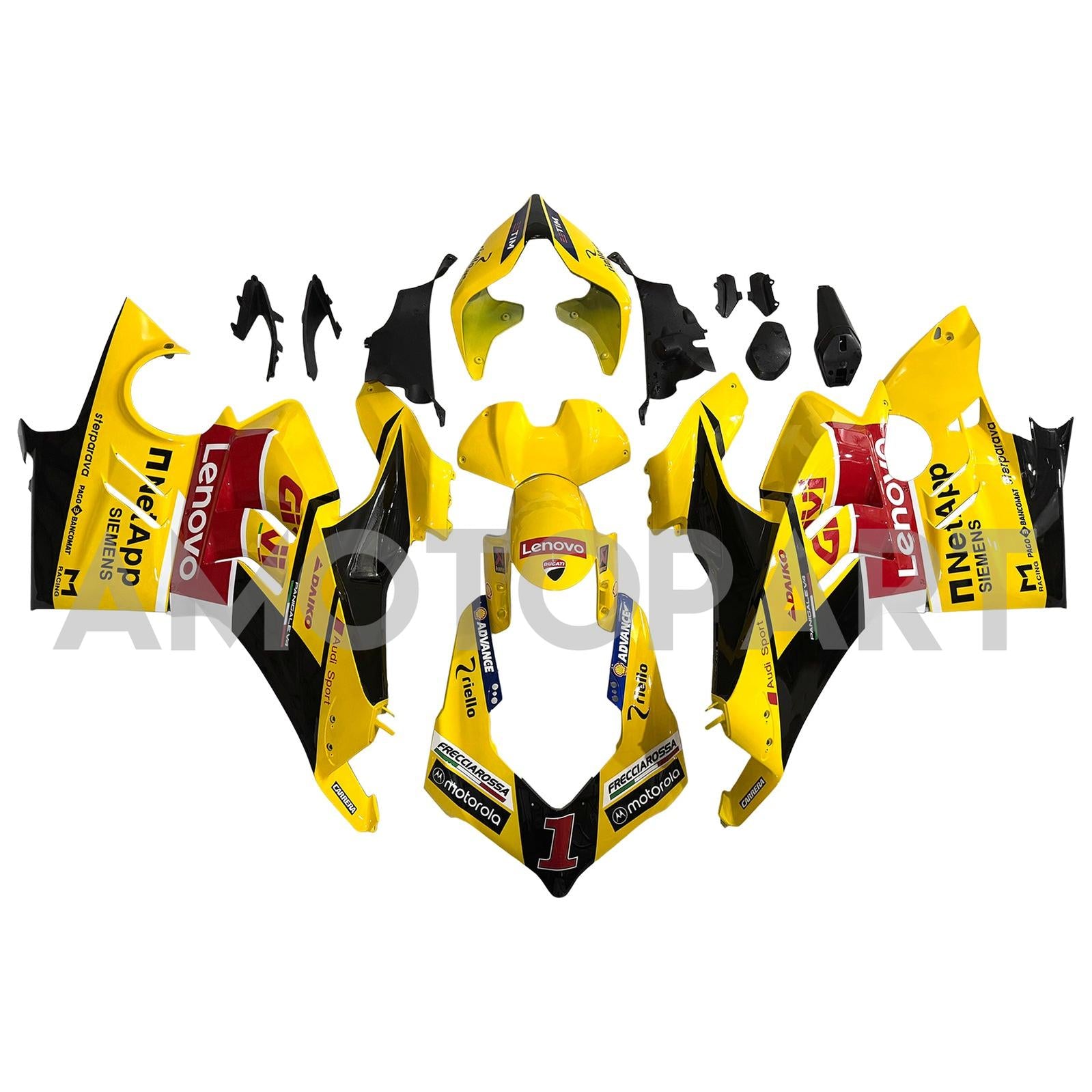 Amotopart Ducati 22-24 V4 V4S Glossy Yellow Black Fairing Kit