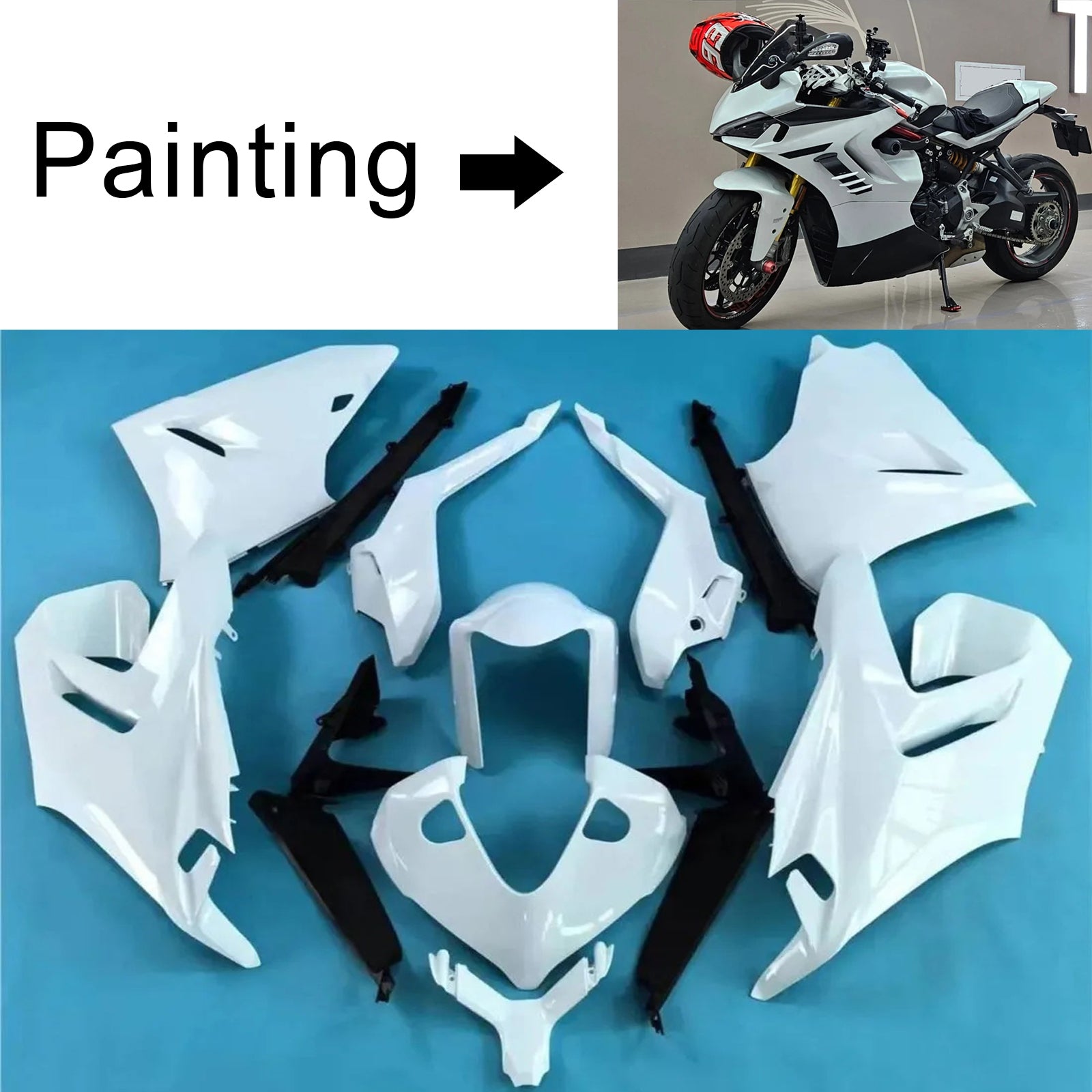 Amotopart 2021-2024 Ducati Supersport 950/950S Kit de carénage blanc noir