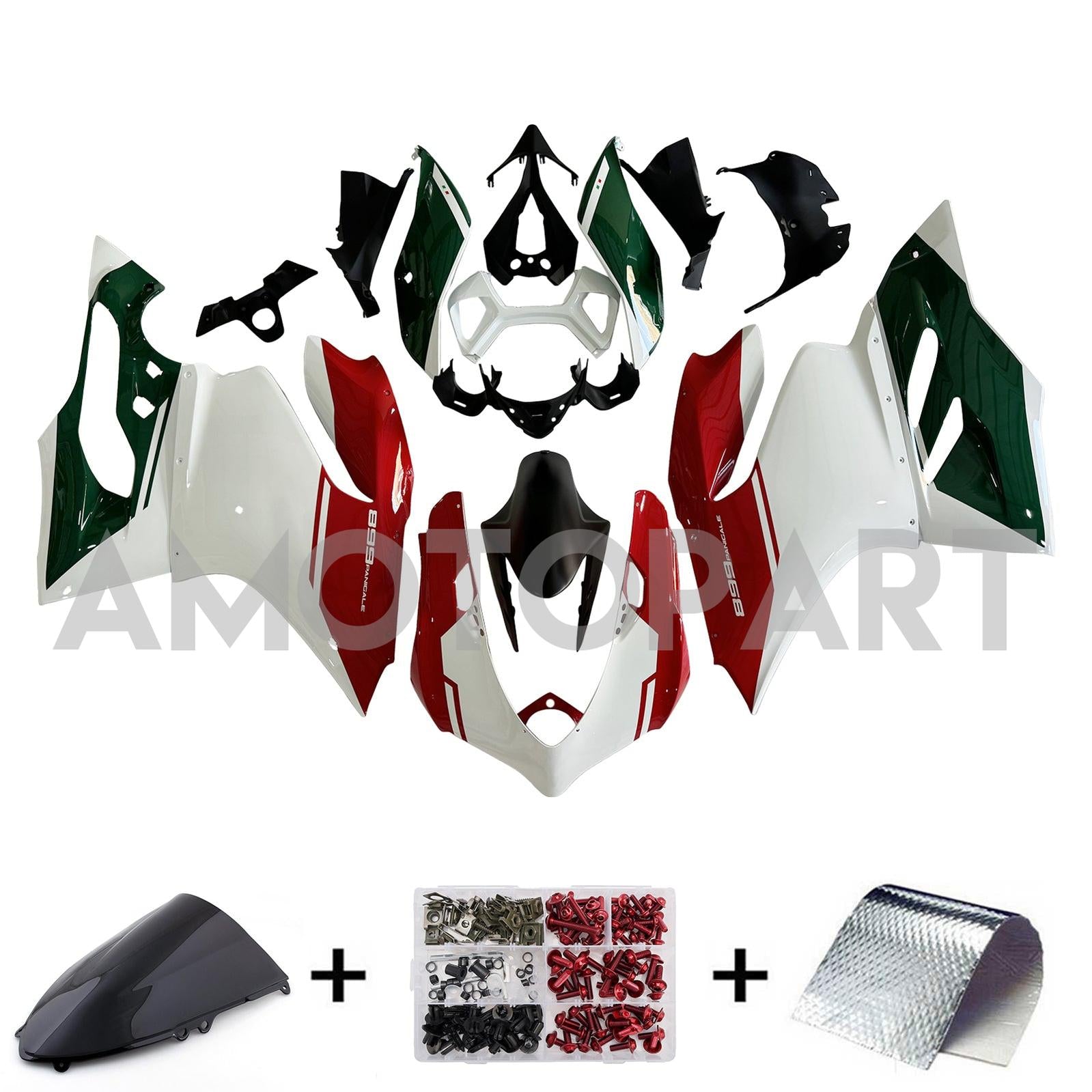 Amotopart 2012-2015 Ducati 899 Kit de carenagem branca verde vermelho