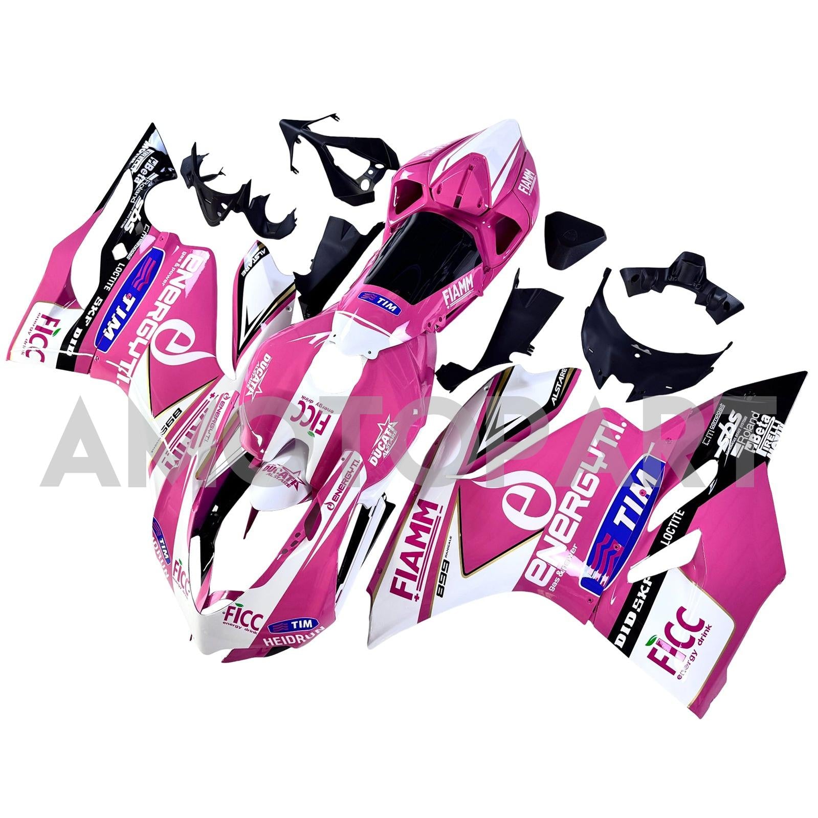 Amotopart 2012-2015 Ducati 899 Pink White Fairing Kit