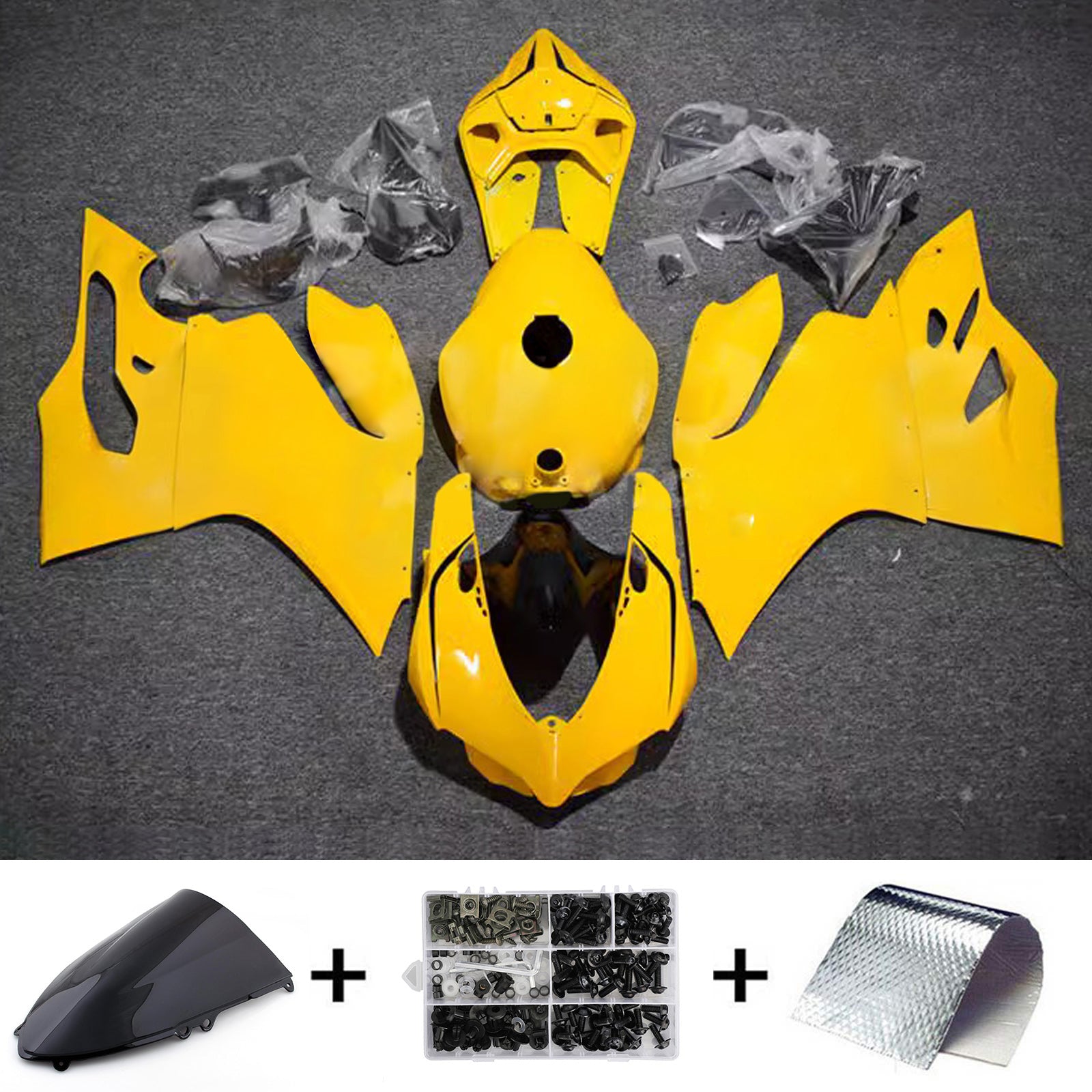 Amotopart 2012-2015 Ducati 899光沢のある黄色のフェアリングキット