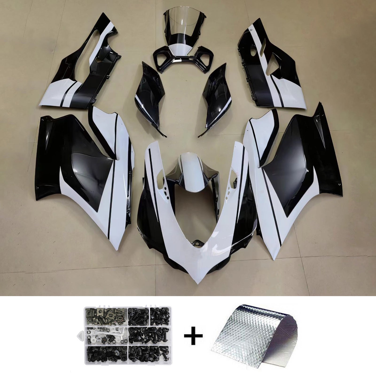 AMOTOPART 2012-2015 Ducati 899 Black White with Decalsフェアリングキット