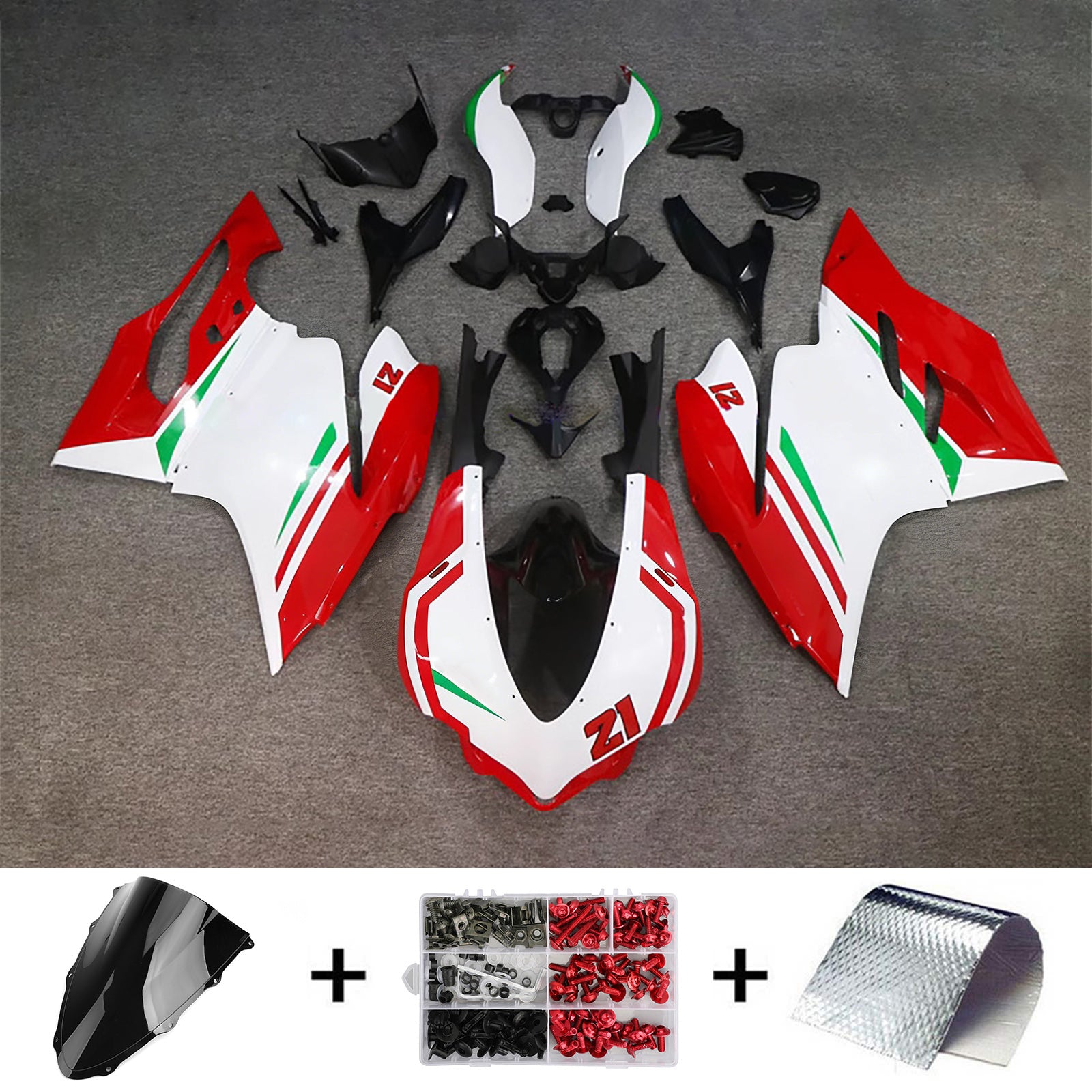 Amotopart 2015-2020 Ducati 959 Red Green White Fairing Kit