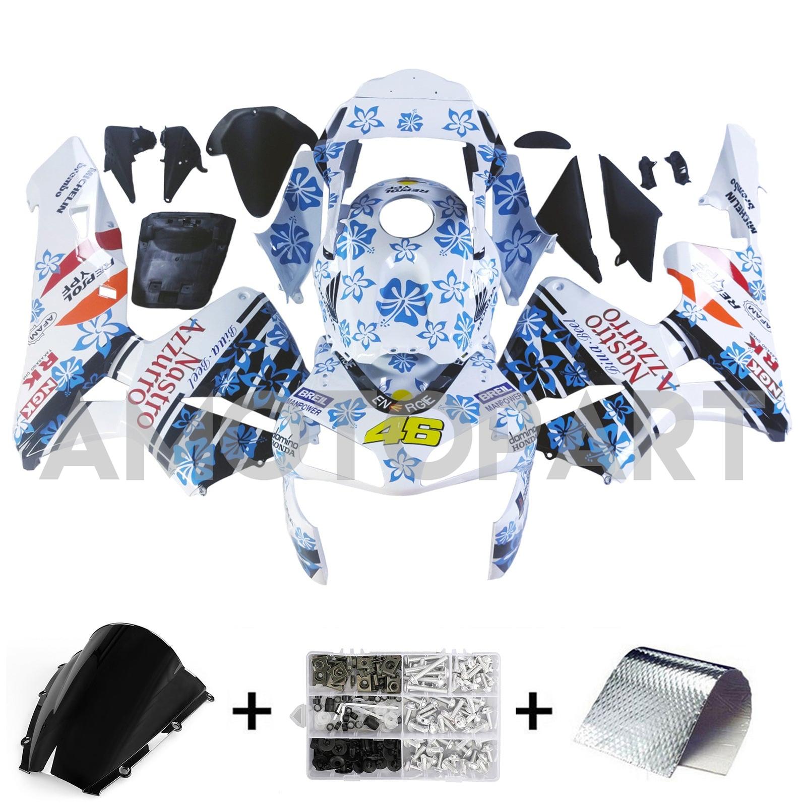 Amotopart 2003-2004 Honda CBR600RR White Blue Snow Fairing Kit