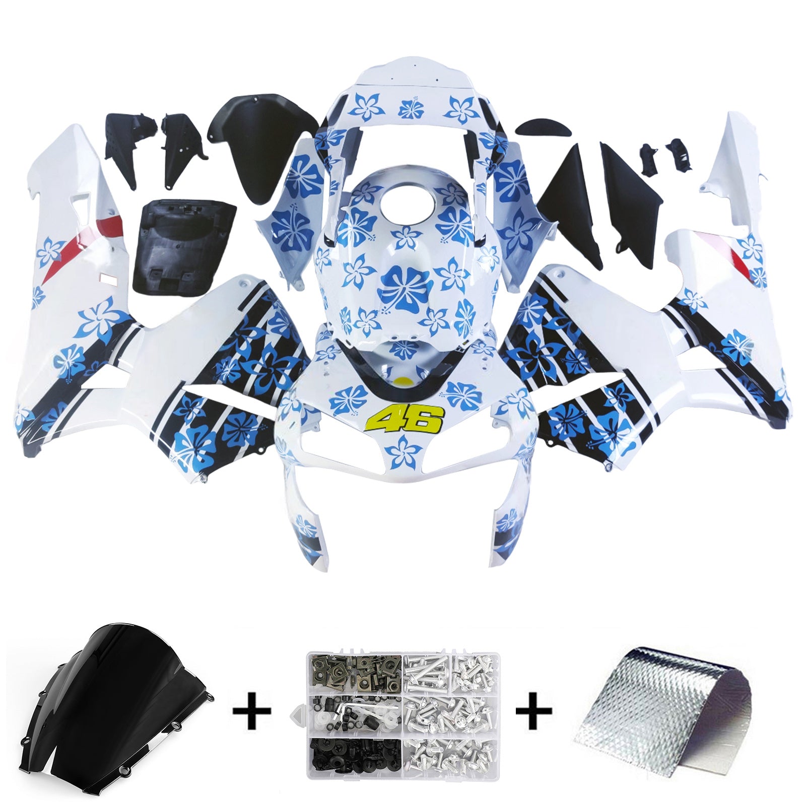 AMOTOPART 2003-2004 Honda CBR600RR白いブルースノーフェアリングキット