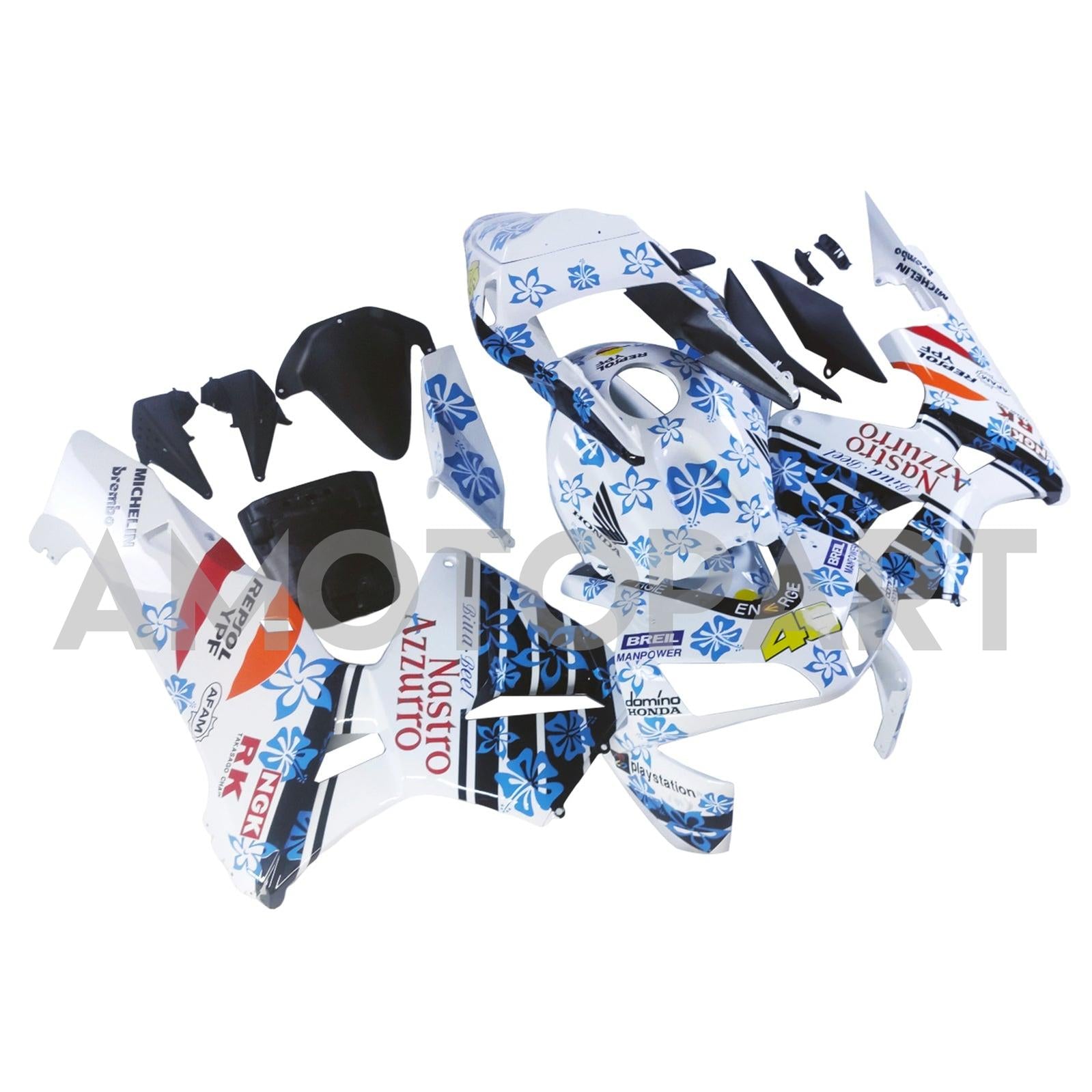 Amotopart 2003-2004 Honda CBR600RR White Blue Snow Fairing Kit