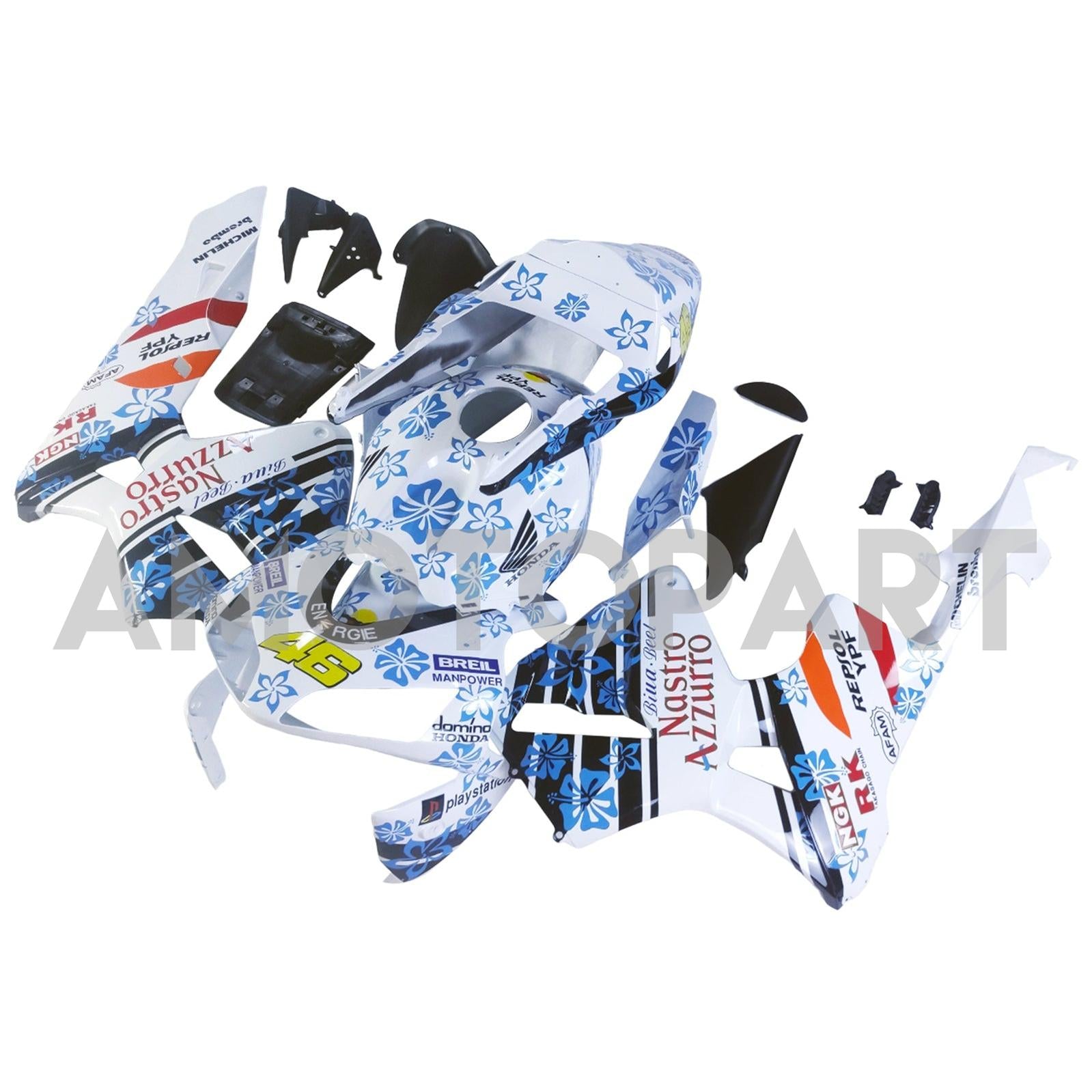 Amotopart 2003-2004 Honda CBR600RR White Blue Snow Fairing Kit