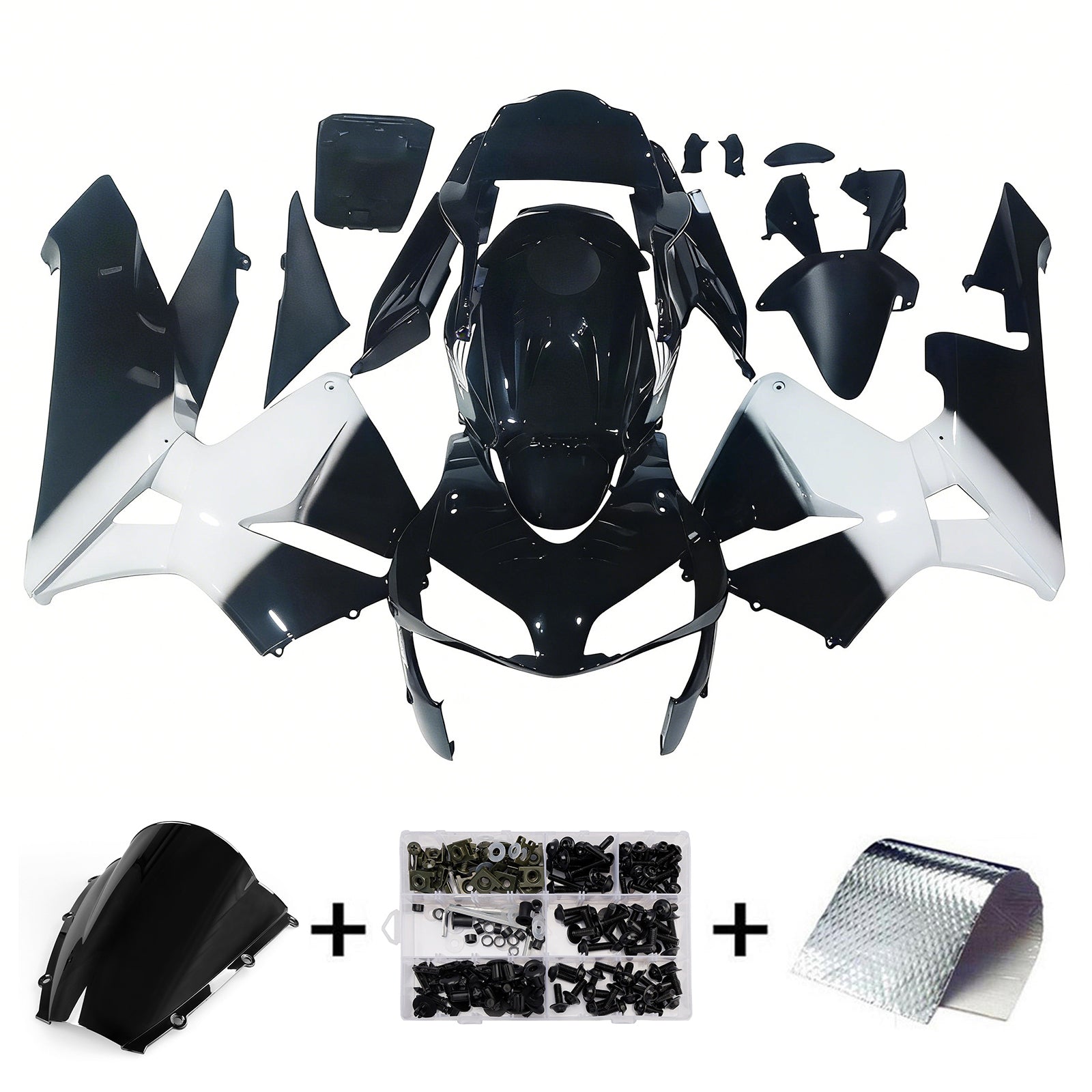 Amotopart 2003-2004 Honda CBR600RR Black White Fairing Kit