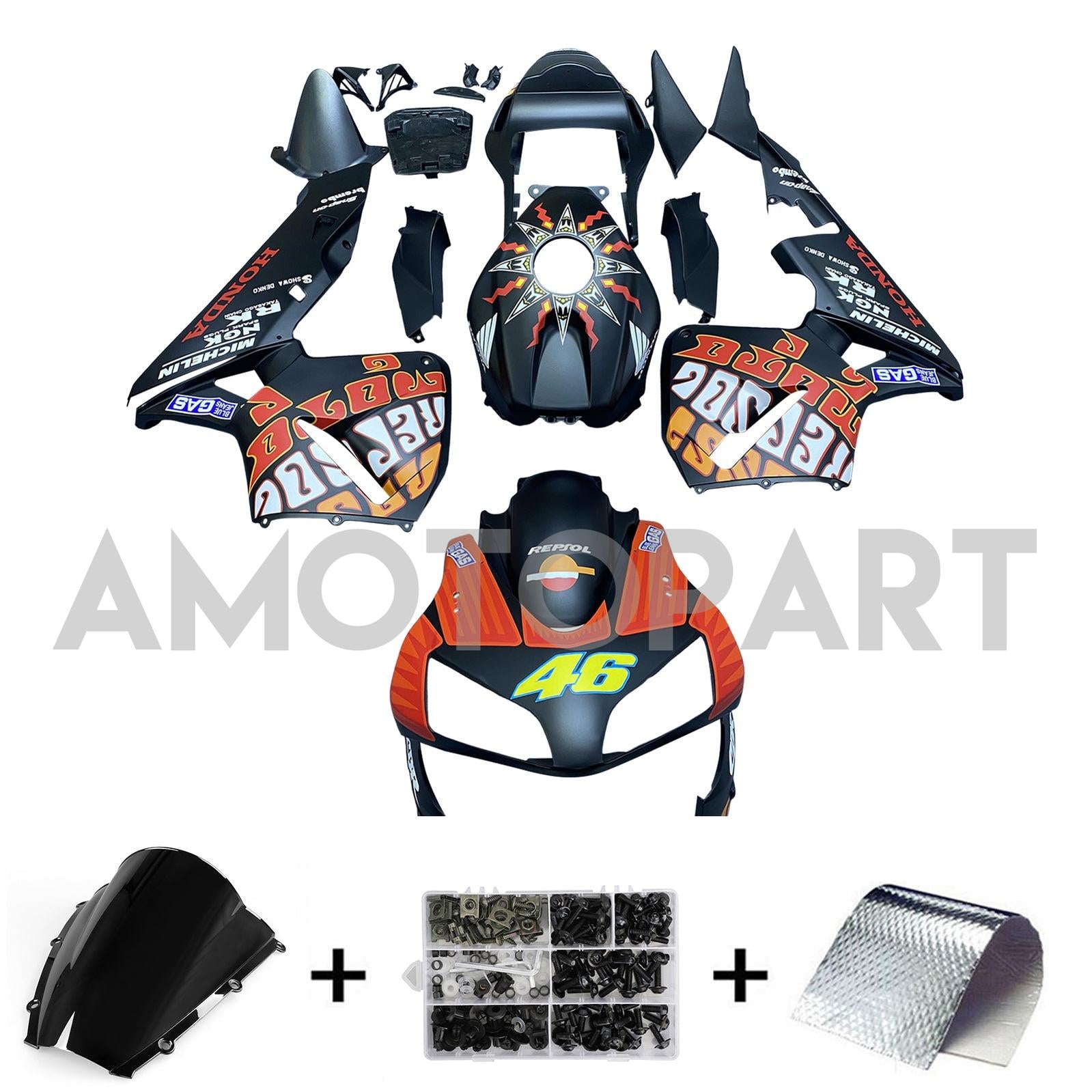 Amotopart 2003-2004 ホンダ CBR600RR ブラック ブルー レッド アクセント フェアリングキット