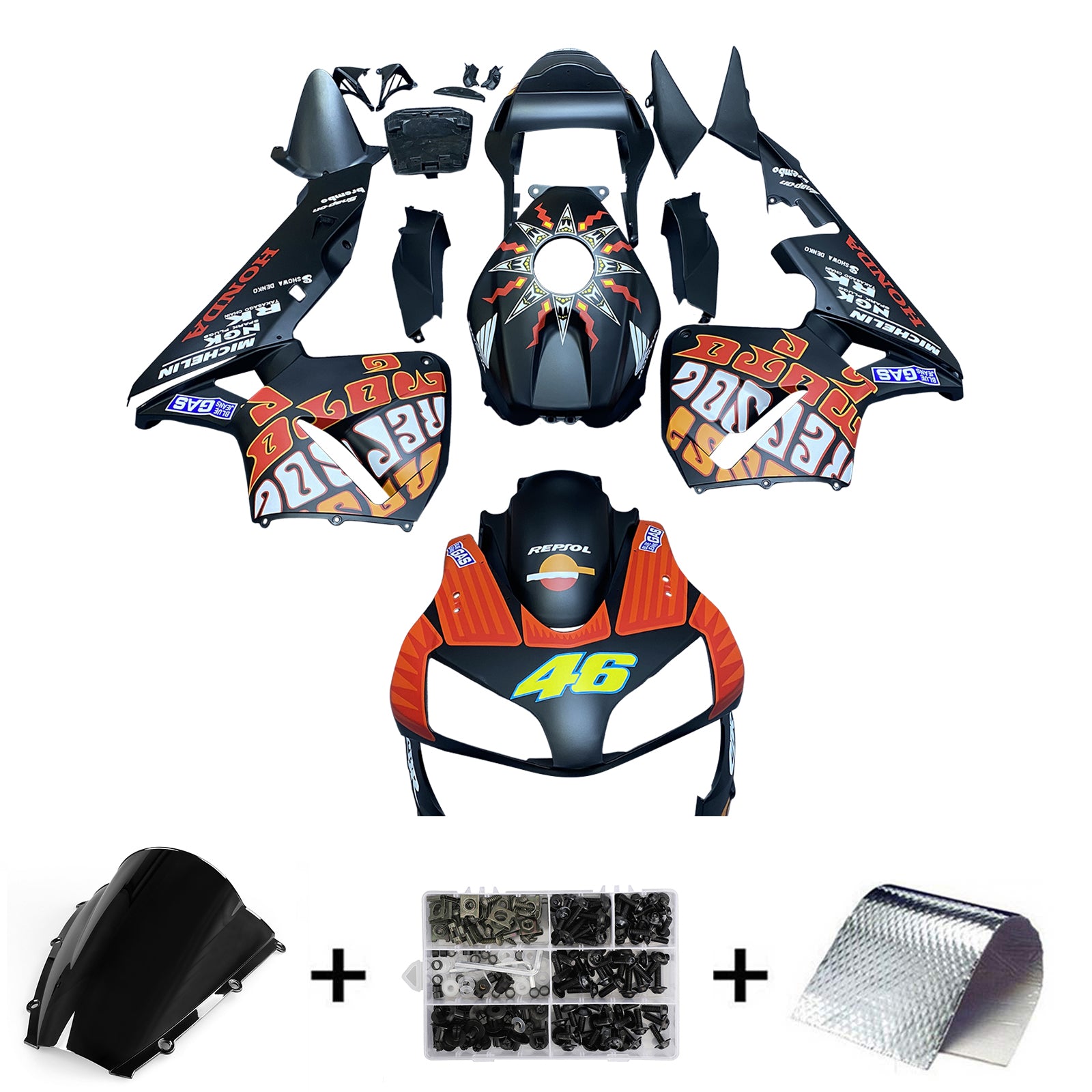 Amotopart 2003–2004 Honda CBR600RR Schwarz Blau Rot Verkleidungsset