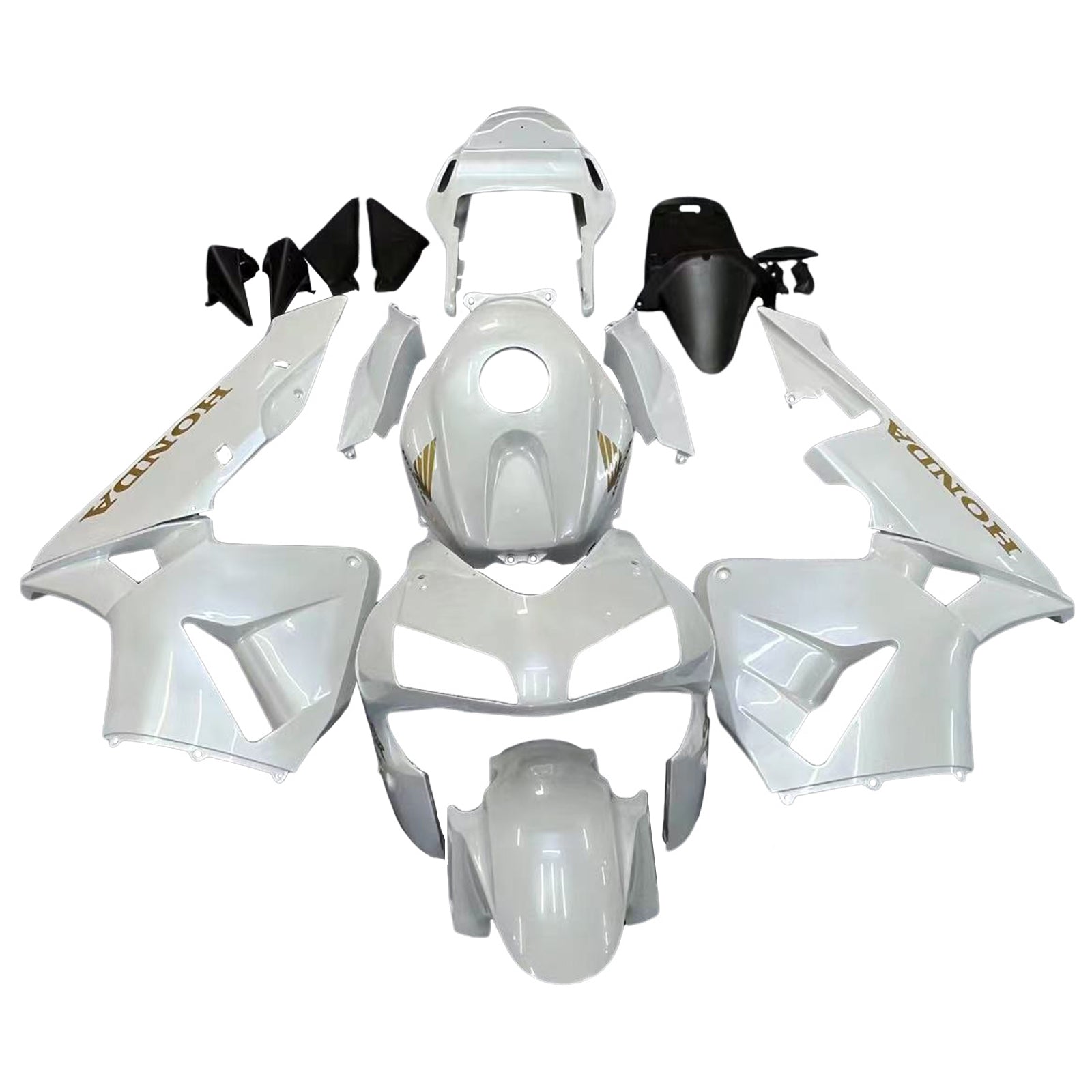 Amotopart 2003-2004 Honda CBR600RR Carenado blanco con kit de logotipo dorado