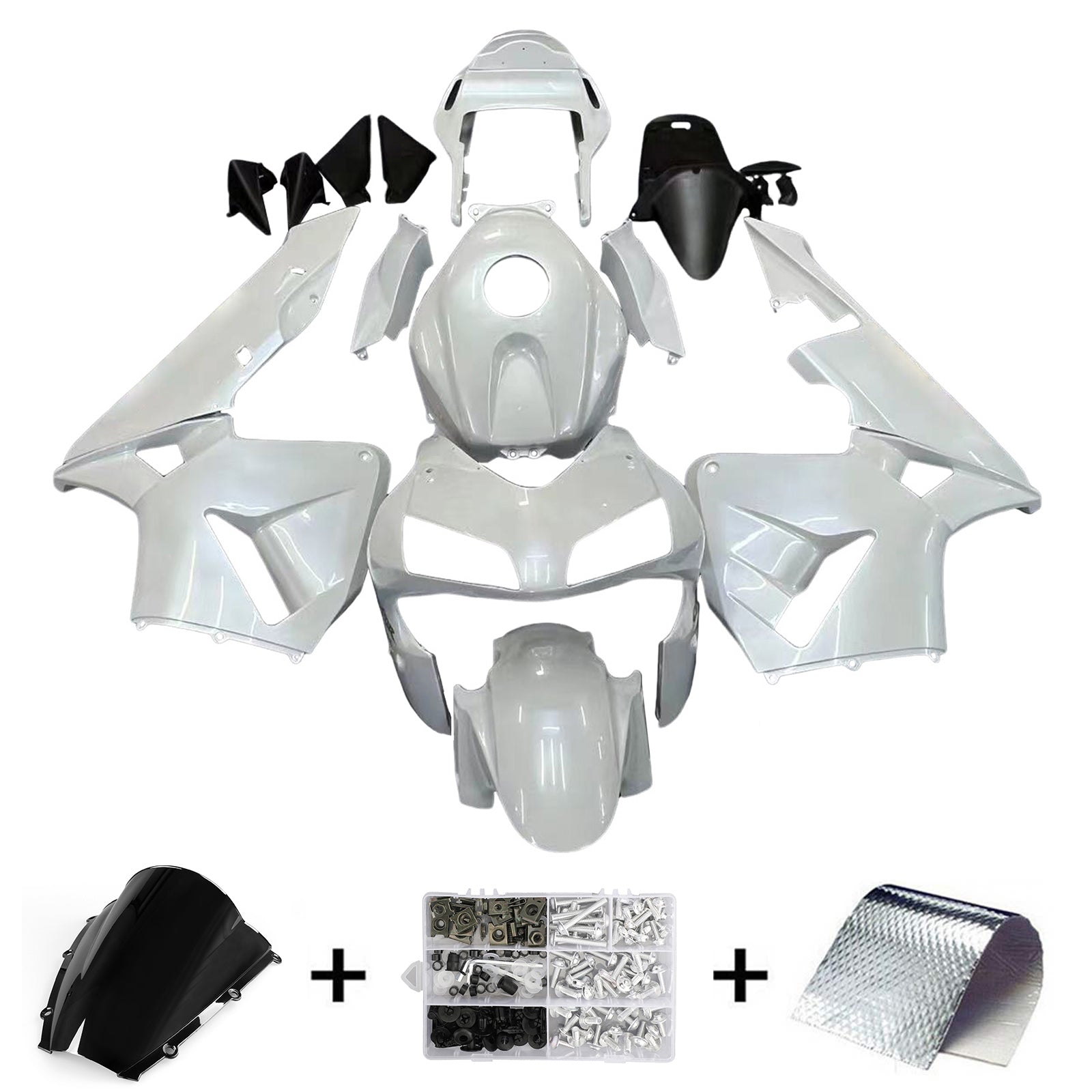 Amotopart 2003-2004 ホンダ CBR600RR フェアリング ホワイト ゴールドロゴキット付き