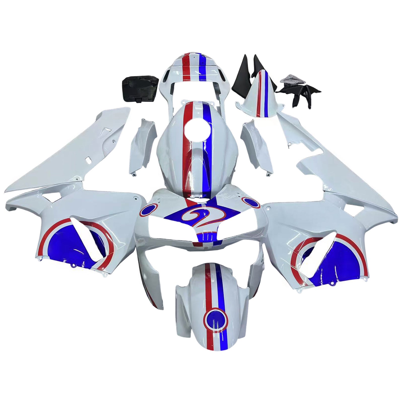 Amotopart 2003-2004 Honda CBR600RR White Red & Blue Line Fairing Kit