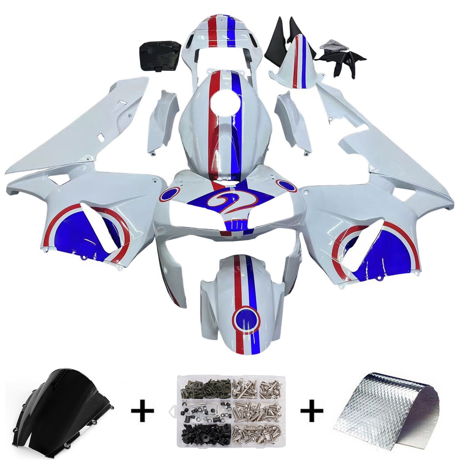Amotopart 2003-2004 Honda CBR600RR White Red & Blue Line Fairing Kit