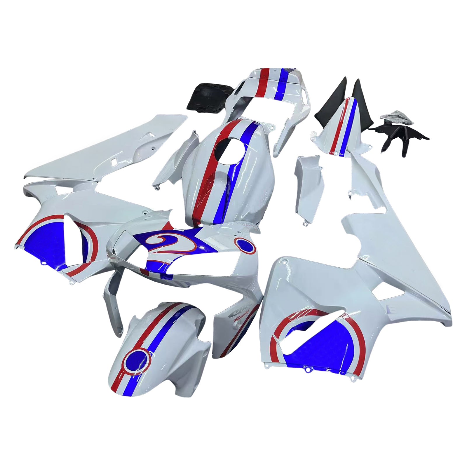 Amotopart 2003-2004 Honda CBR600RR Weiß Rot & Blue Line Verkleidungssatz