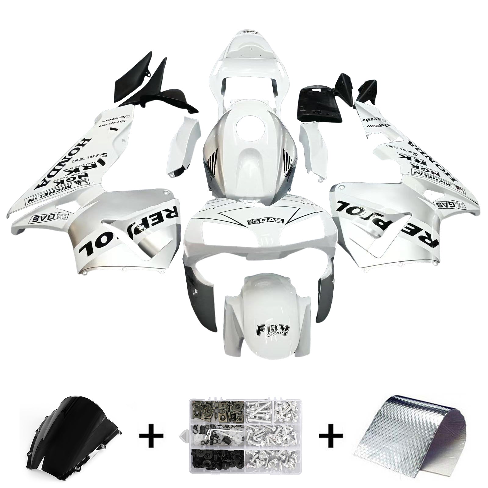 Amotopart 2003-2004 Honda CBR600RR Fairing White&Silver Kit