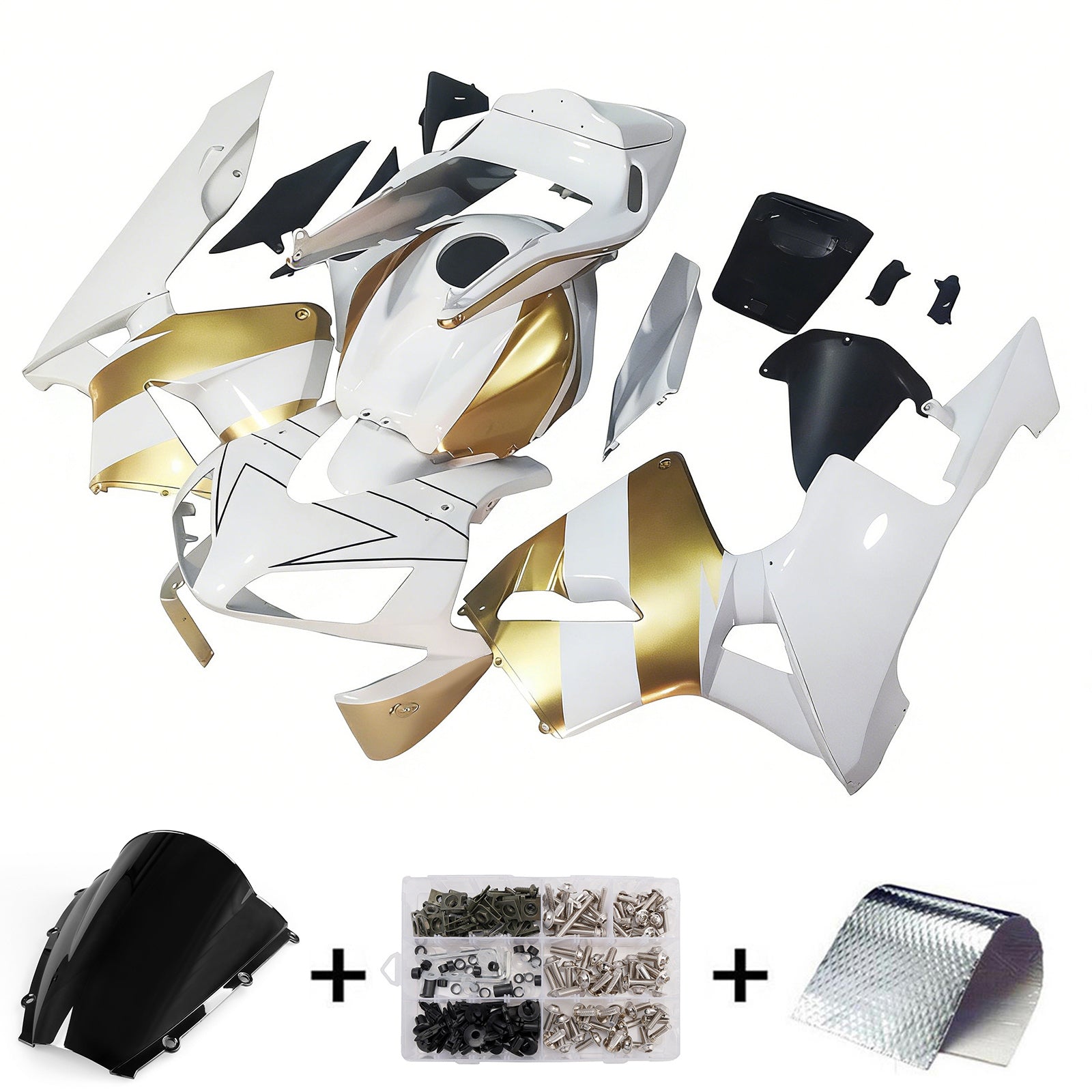 Amotopart 2003-2004 Honda CBR600RR Fairing White&Gold Kit
